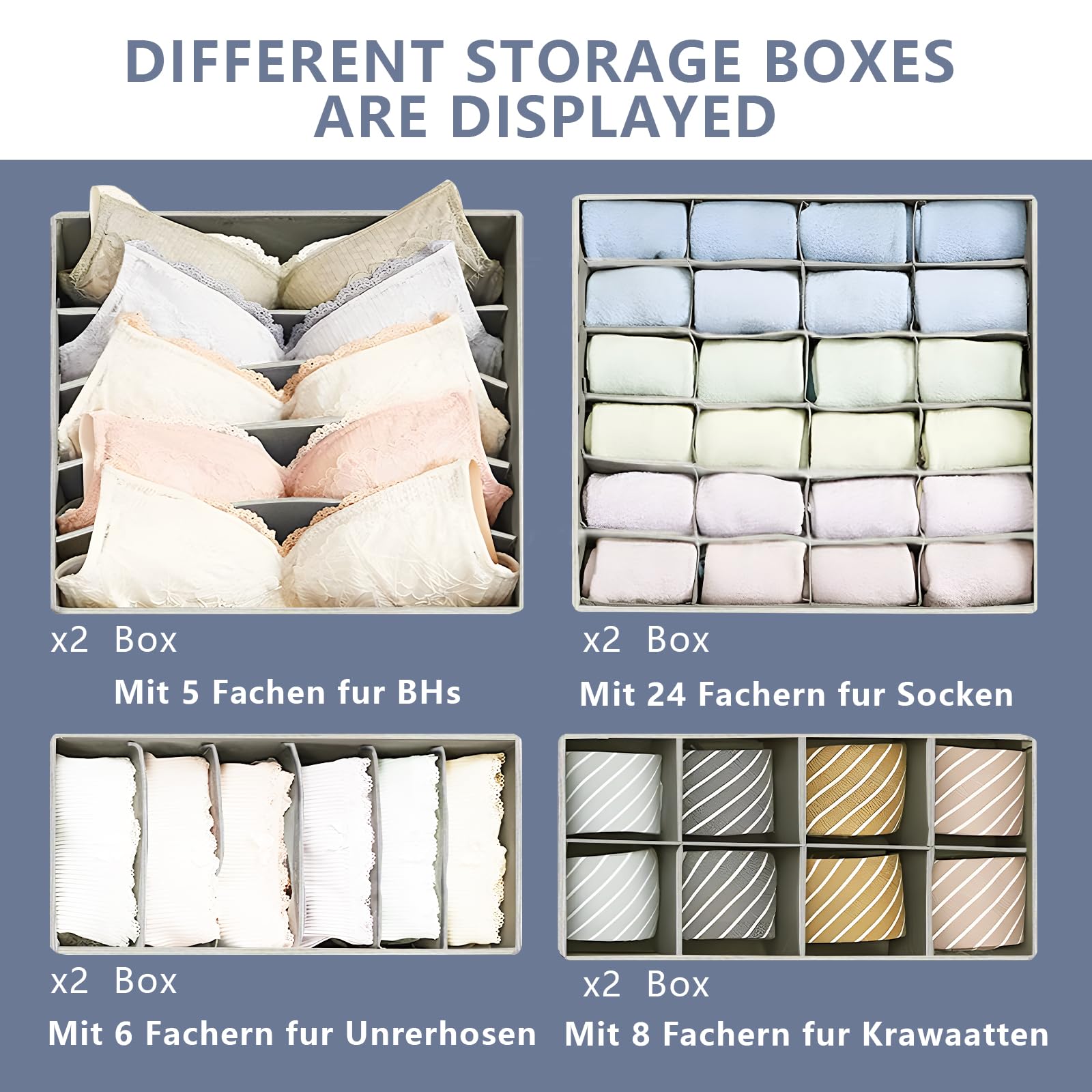Organisateurs De Tiroir Non-tissé - Lot De 3 Boîtes Pliables - Pour Sous-vêtements, Chaussettes, Accessoires - Gris