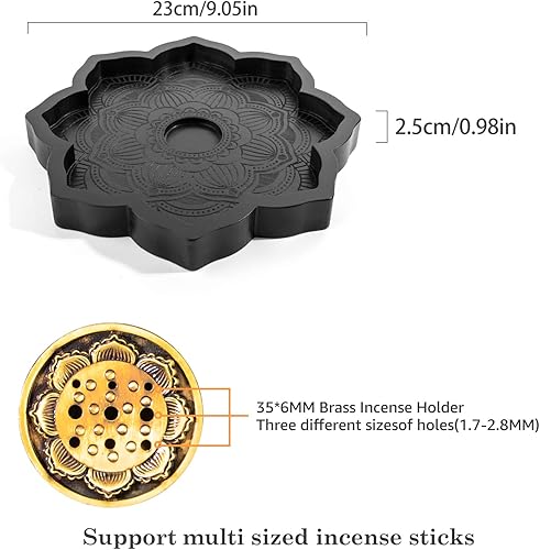 Miniatura 4 de Bandeja de cristal Lotus, quemador de incienso de madera para palo/cono, soporte para exhibición de piedras preciosas, organizador para rocas,