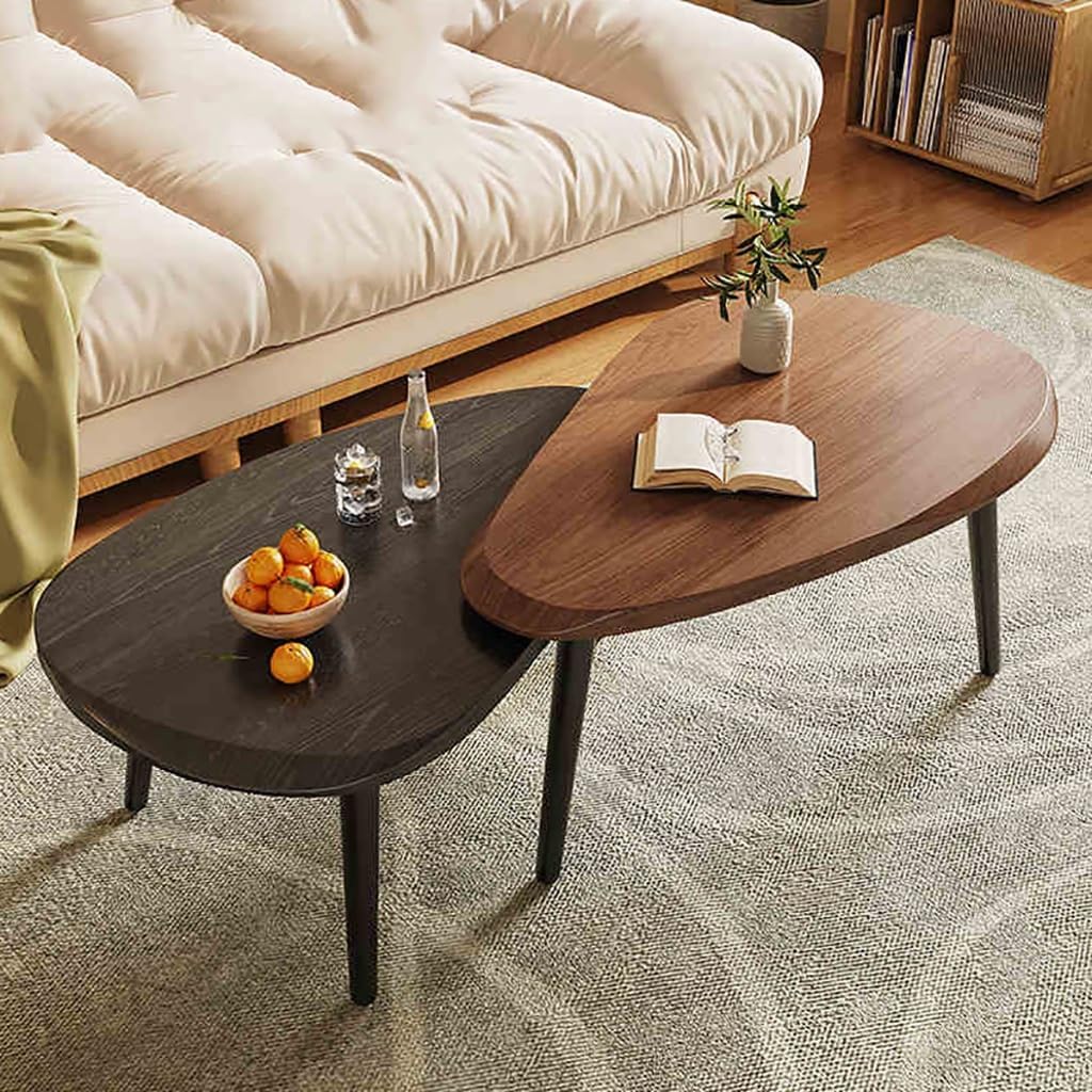 Sofa Side Table Set, Living Room Nesting Coffee Desk，(MDF+Iron Legs) Leisure Tea Table, for Small Apartment Balcony(E)