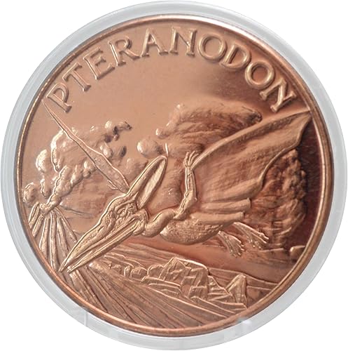 Prehistoric Pteranodon Dinosaur  Moneda redonda coleccionable de cobre puro .999 de 1 oz en cápsula  COA por Heavenly Metals