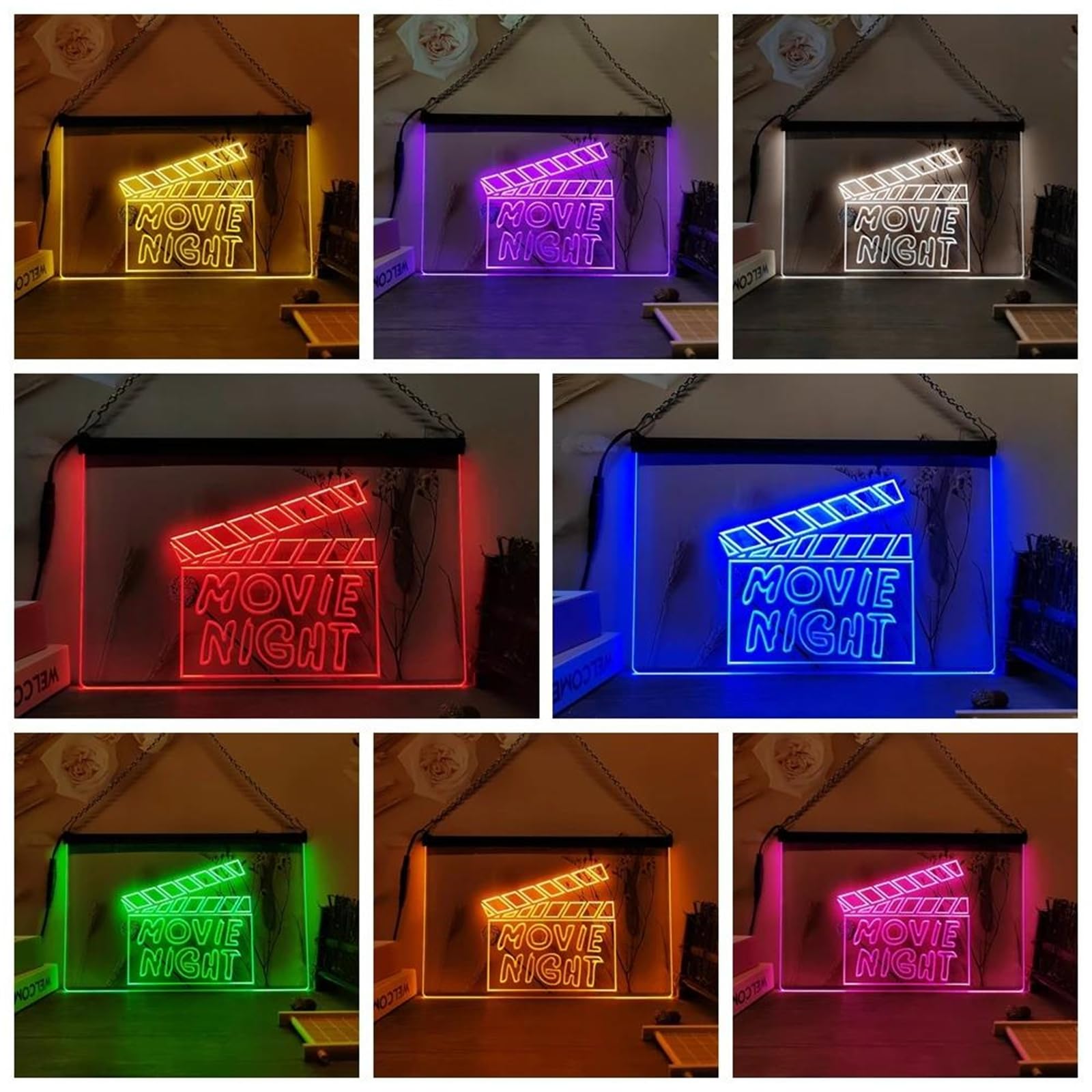 REWIS Insegna al Neon a LED per la Serata del Cinema, luci al Neon dimmerabili a 7 Colori per Il Cinema, Decorazioni Luminose, Alimentazione USB con dimmer per Telecomando,30x20cm