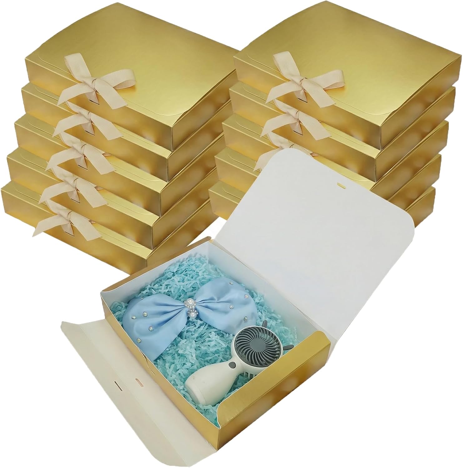 SULALIN Bridesmaid Gift Boxes With Lids Ribbon For Present, 20 Pack Paper Boxes For Gifts,9 x 7x 1.6 in Cardboard Gift Wrap Boxes For Packaging Groomsmen Gifts (gold)