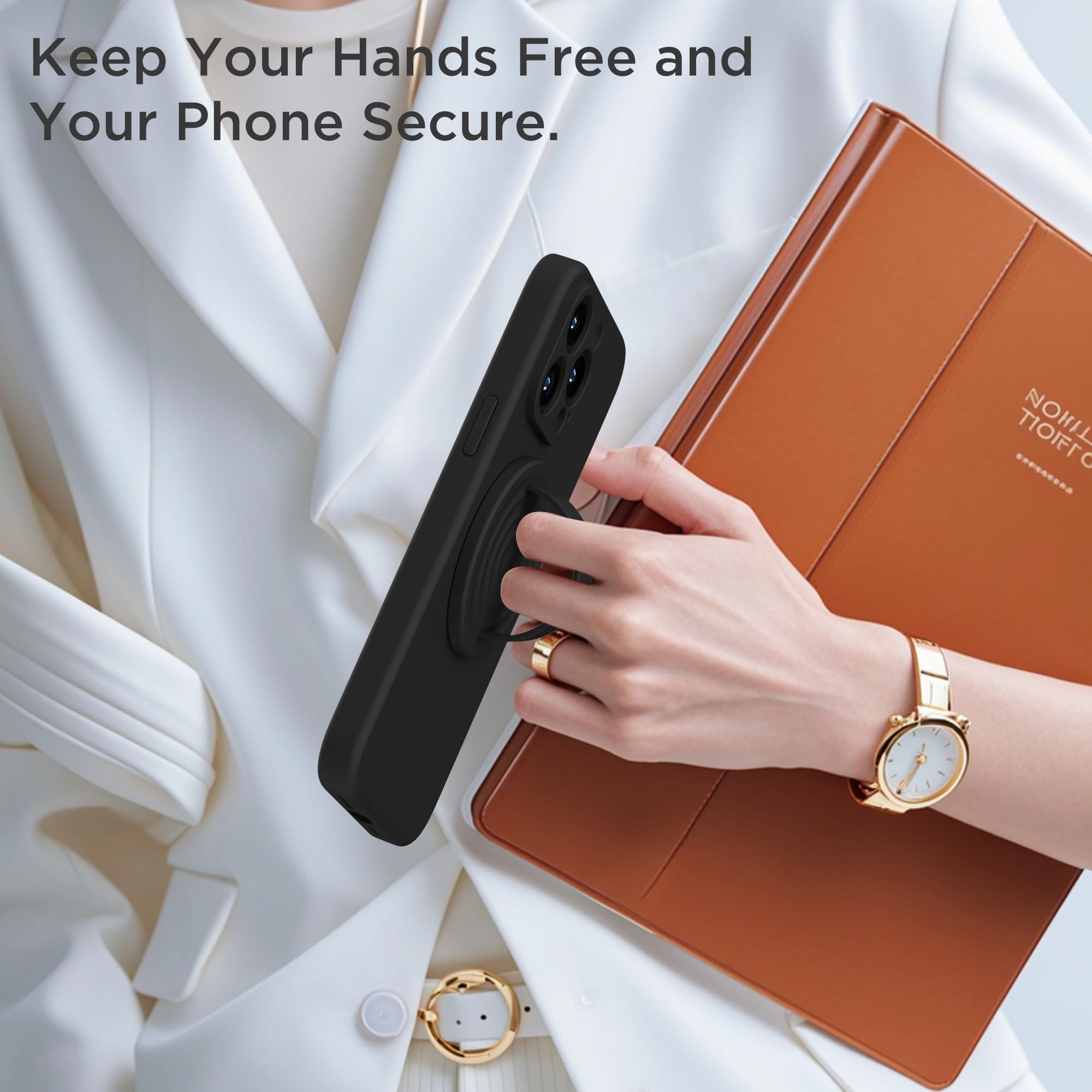 Agarre magnético mejorado para teléfono, silicona líquida suave y portátil, soporte extraíble para iPhone, fuerte atracción magnética, compatible con funda MagSafe, color negro