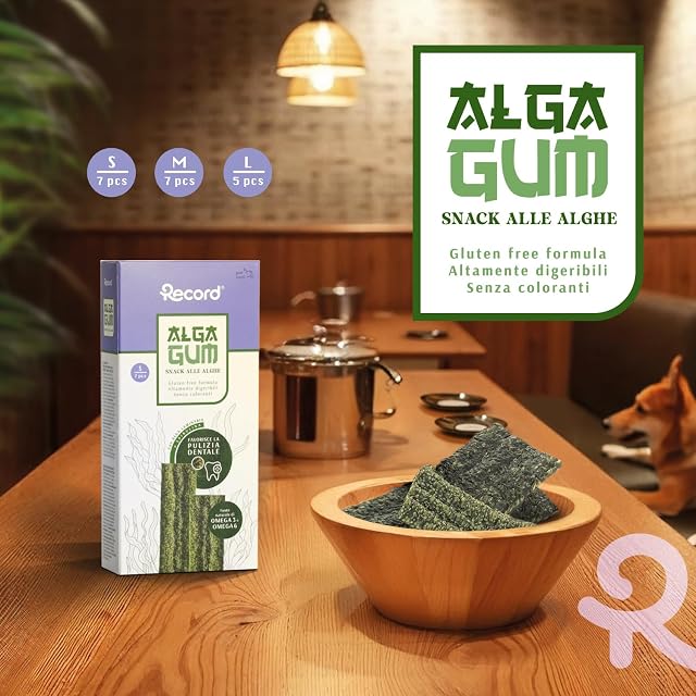 Foto 3 de 3 de Record - Snacks dentales para Perros Alga Gum con Algas laminarias y espirulina, L, 5 Sticks. Masticativos…
