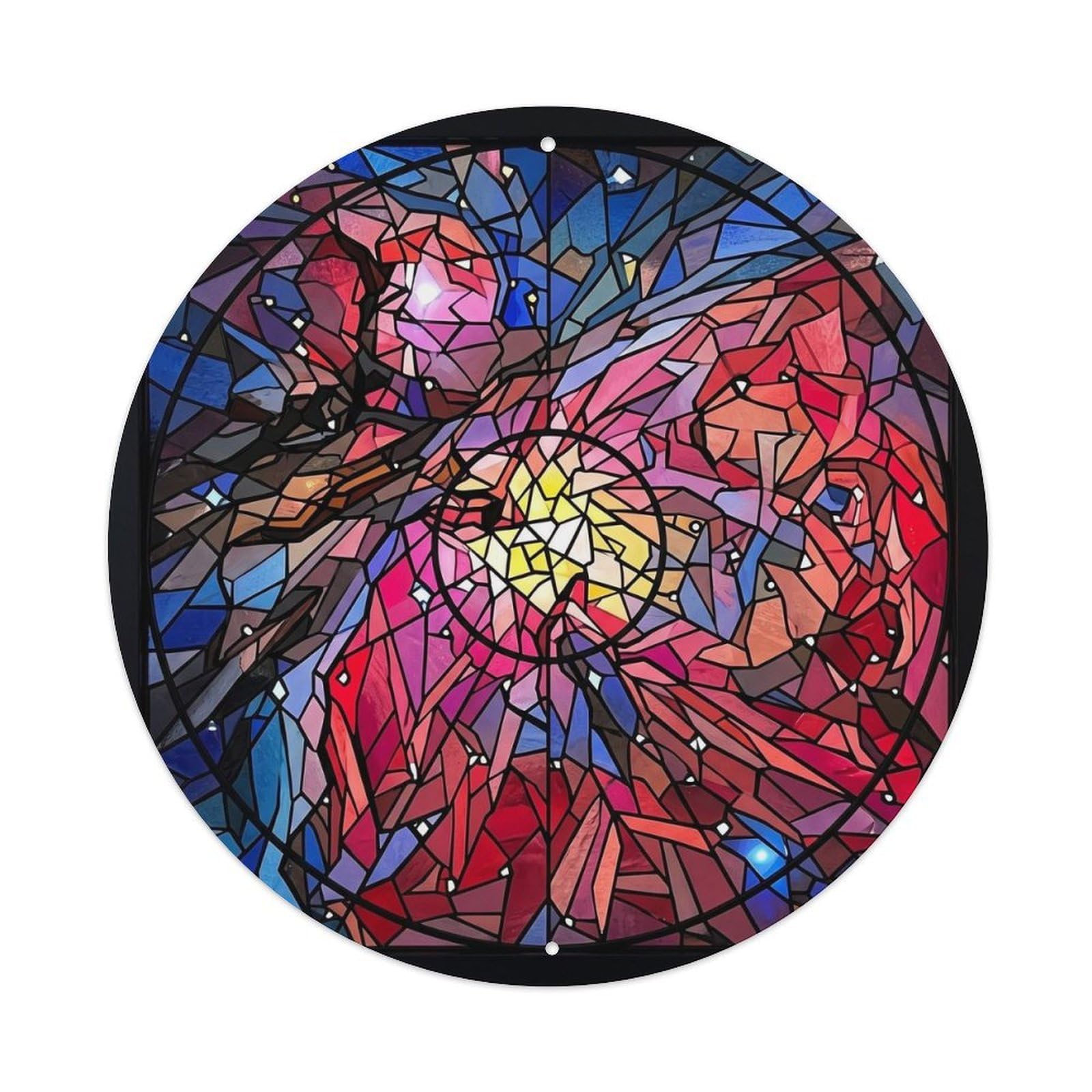 Pink Nebula Ring Stained Glass Celestial Galaxy Cosmic Space Metal Tin Sign Plaque Wall Decor for Cafe, Man Cave, Club Bar, Office, Home Garden Round Metal Poster 8x8Inch