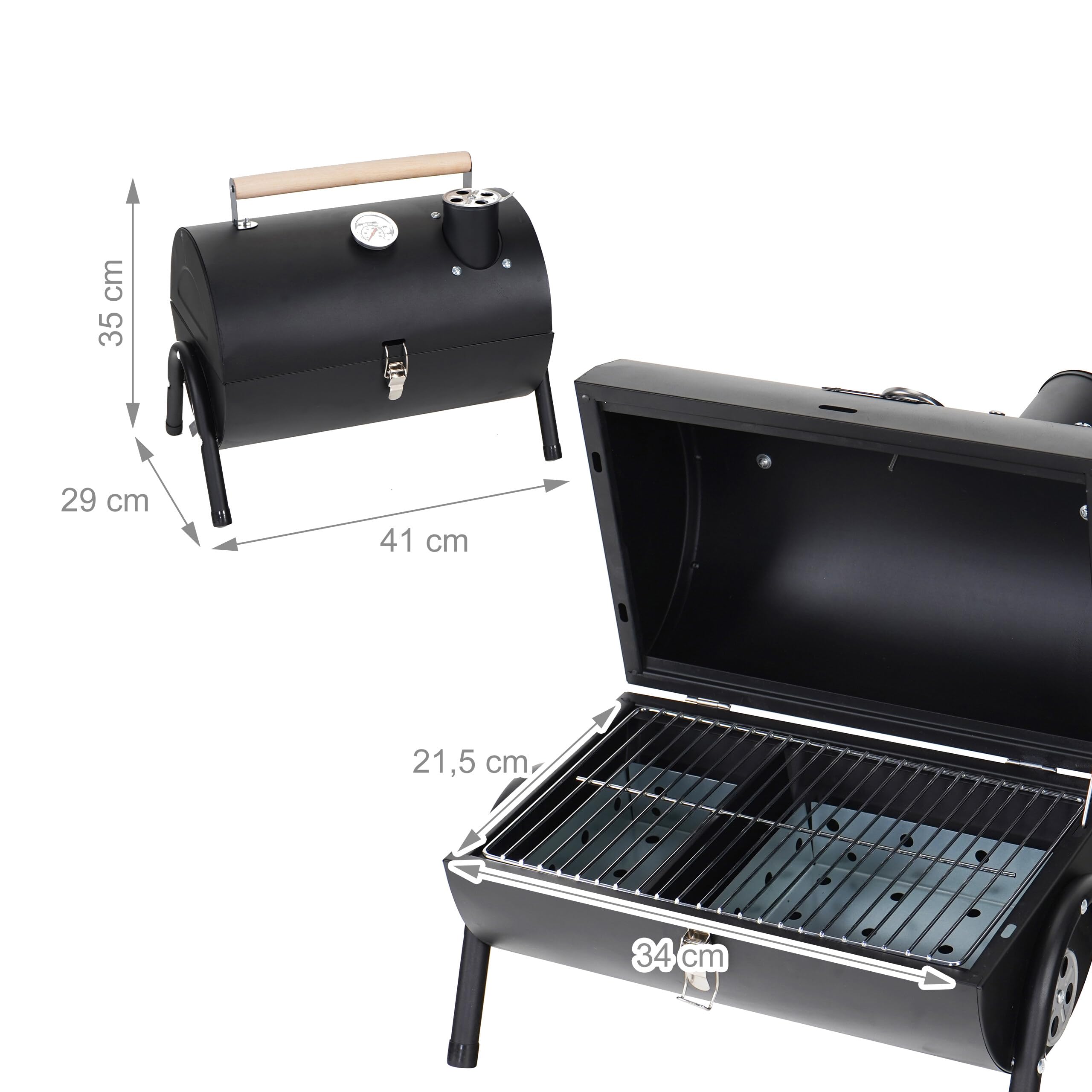 Relaxdays Grill da Campeggio, 2 vaschette Carbone, termometro, sfiato, Nero | 35 x 41 x 29 cm, grill da tavolo portatile
