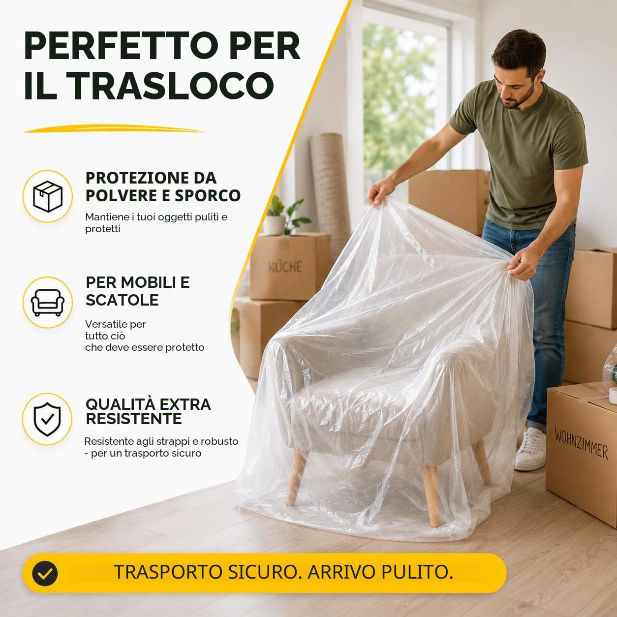 Telo Protettivo Extra Resistente Trasparente 6x4x5m 160m² Pittura Ristrutturazioni Traslochi Made in Europe