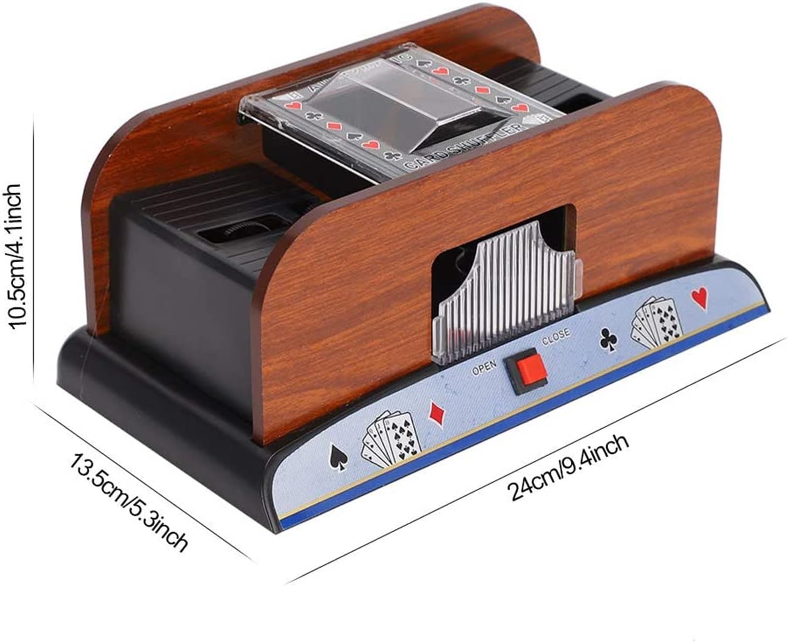 Mescolatore di carte automatico, Mescolatore di carte in legno, Mescolatore di carte da gioco alimentato a batteria Può mescolare 2 mazzi for UNO, Blackjack, Texas Hold'em, Giochi di carte domestici
