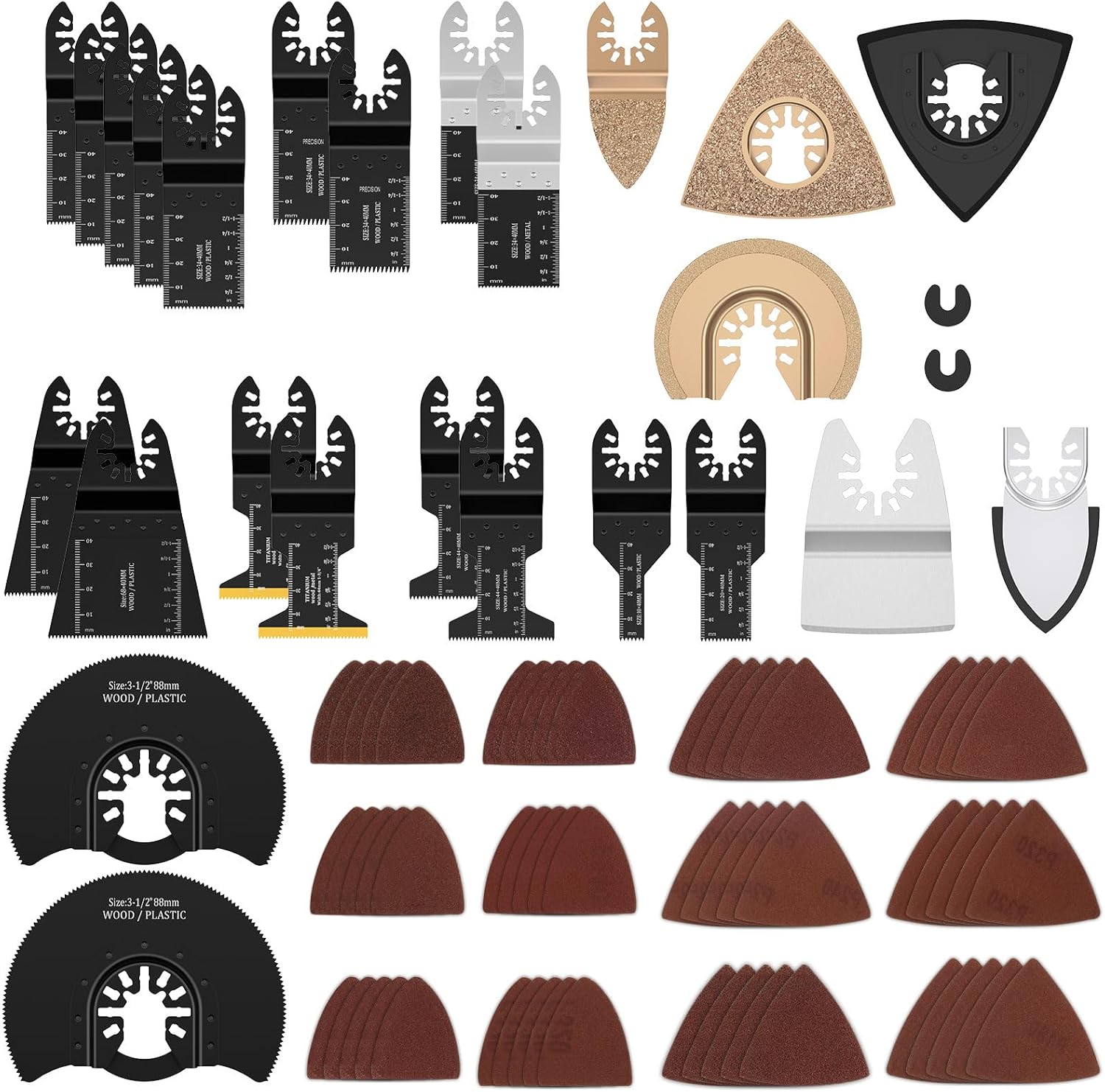 87 Pcs Oscillating Tool Blade, Oscillating Saw Blades Carbide with Sandpaper, Universal Wood Metal Oscillating Multitool Quick Release Saw Blades for Fein Multimaster, Ryobi, Milwaukee, Hitachi