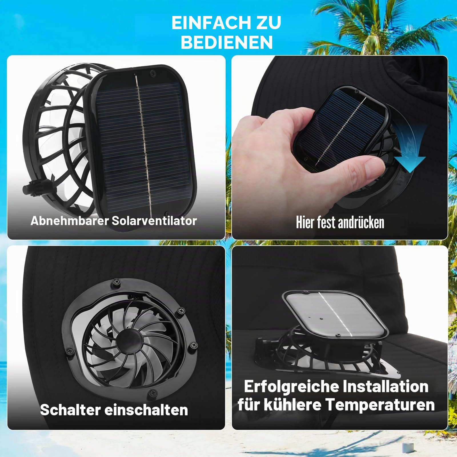 Hut mit Ventilatoren, solarbetrieben, breite Krempe, Sonnenhut mit 2 Ventilatoren, zwei Stromversorgungsmodi, Outdoor-Solarbetrieben und USB-Aufladung, Fischerhut für Männer und Frauen, solarbetrieben