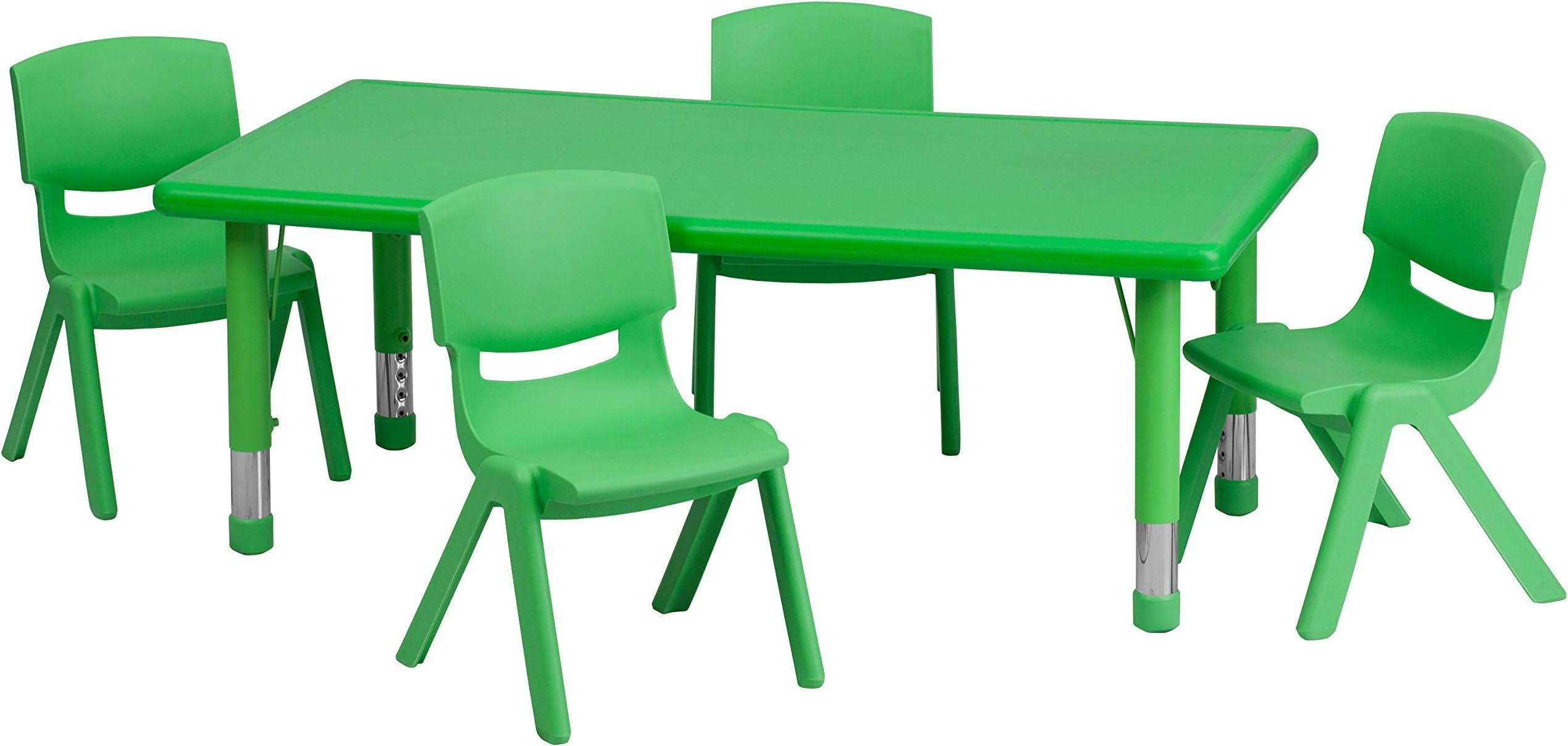 Emmy 24''W x 48''L Rectangular Green Plastic Height Adjustable Activity Table Set with 4 Chairs