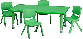Flash Furniture Emmy 24'W x 48'L Rectangular Green Plastic Height Adjustable Activity Table Set with 4 Chairs