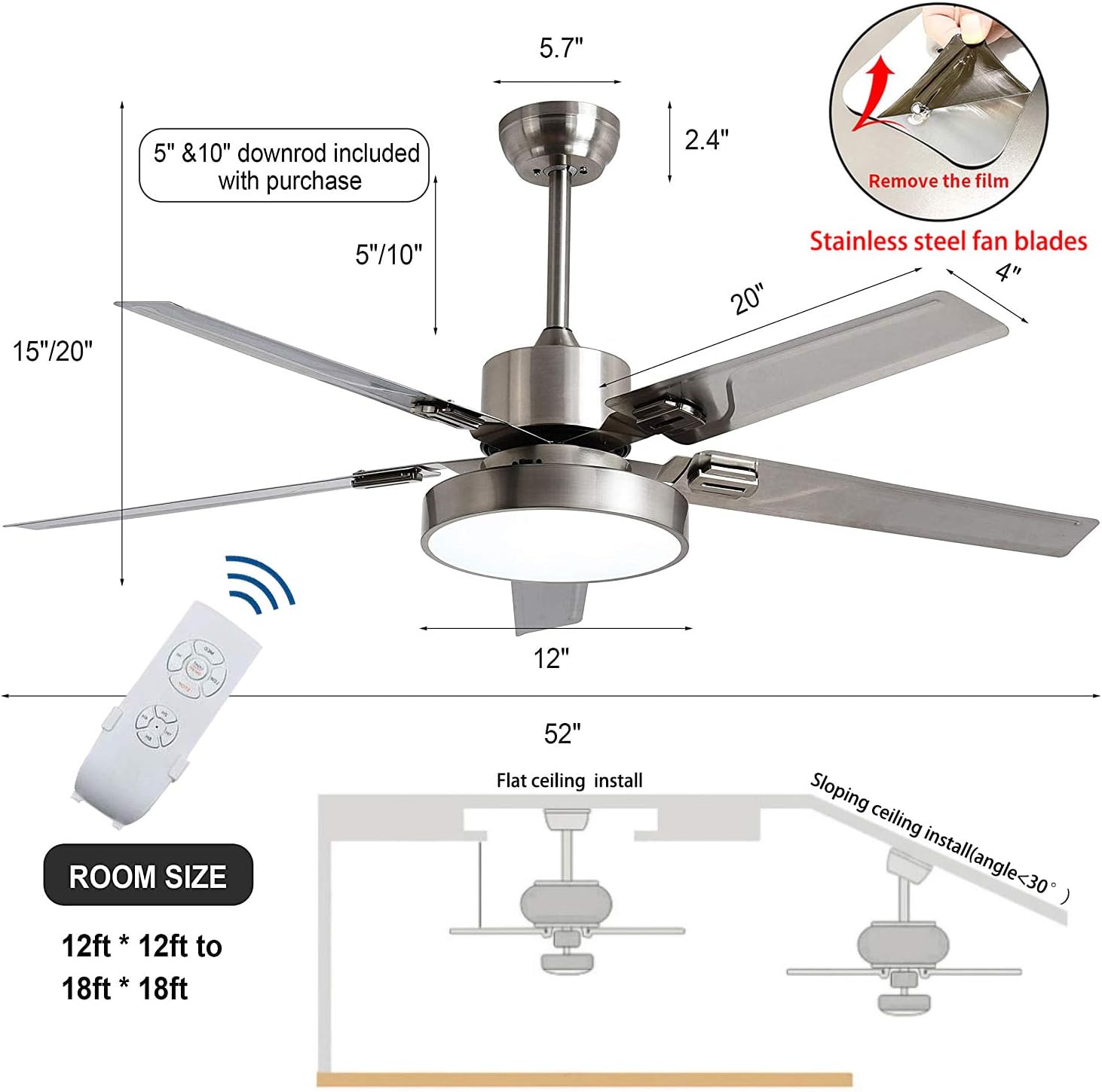 Up To 60% OFF 52 inches Modern Ceiling Fan Lights and Remote 52 in Fandelier Light Ceiling Fan Chandelier Brushed Nickel Fan Blades Indoor Fan Chandelier for Bedroom Dining Room Living Room