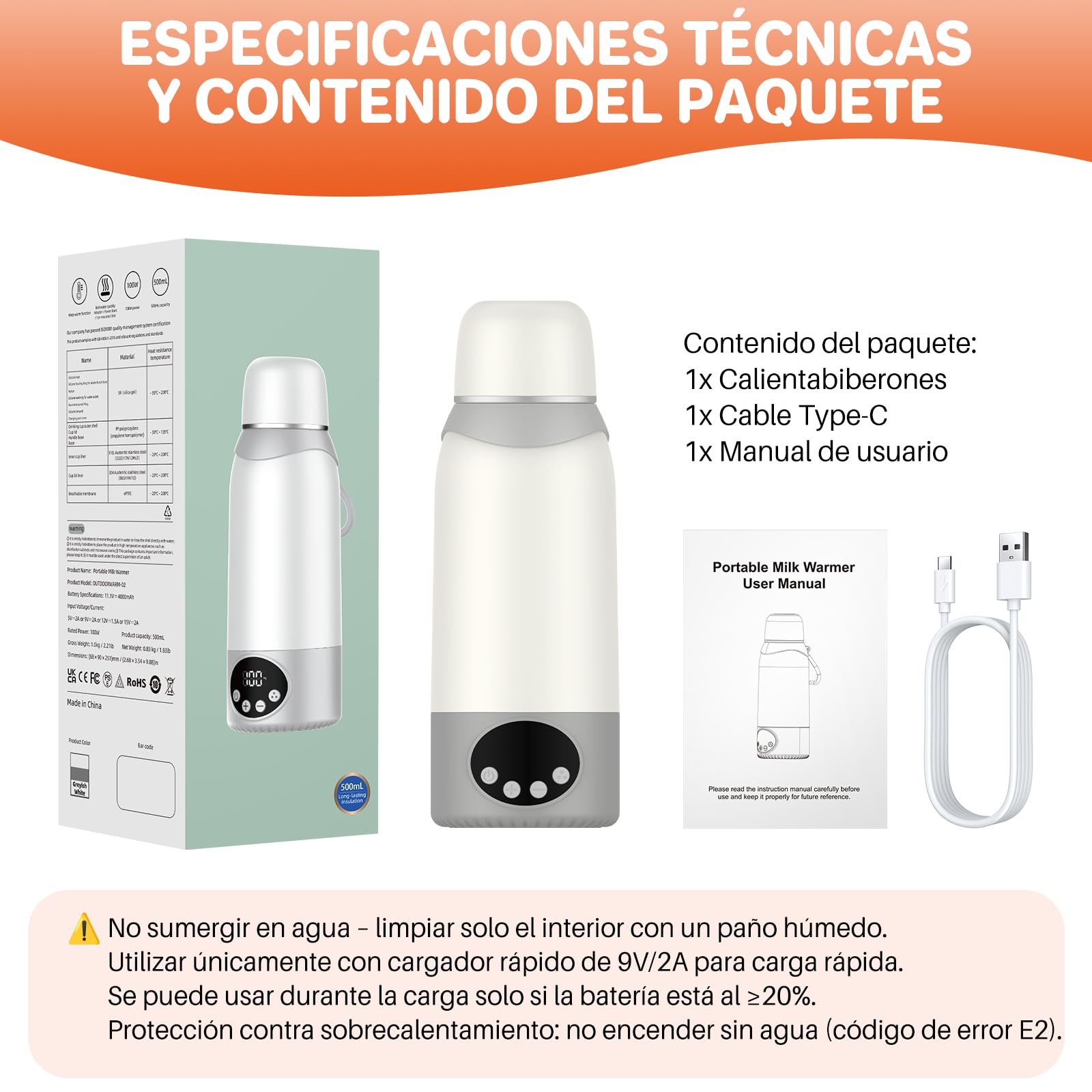 FUNYKICH Calienta Biberones Portátil 500ml 2-3min de Calentamiento