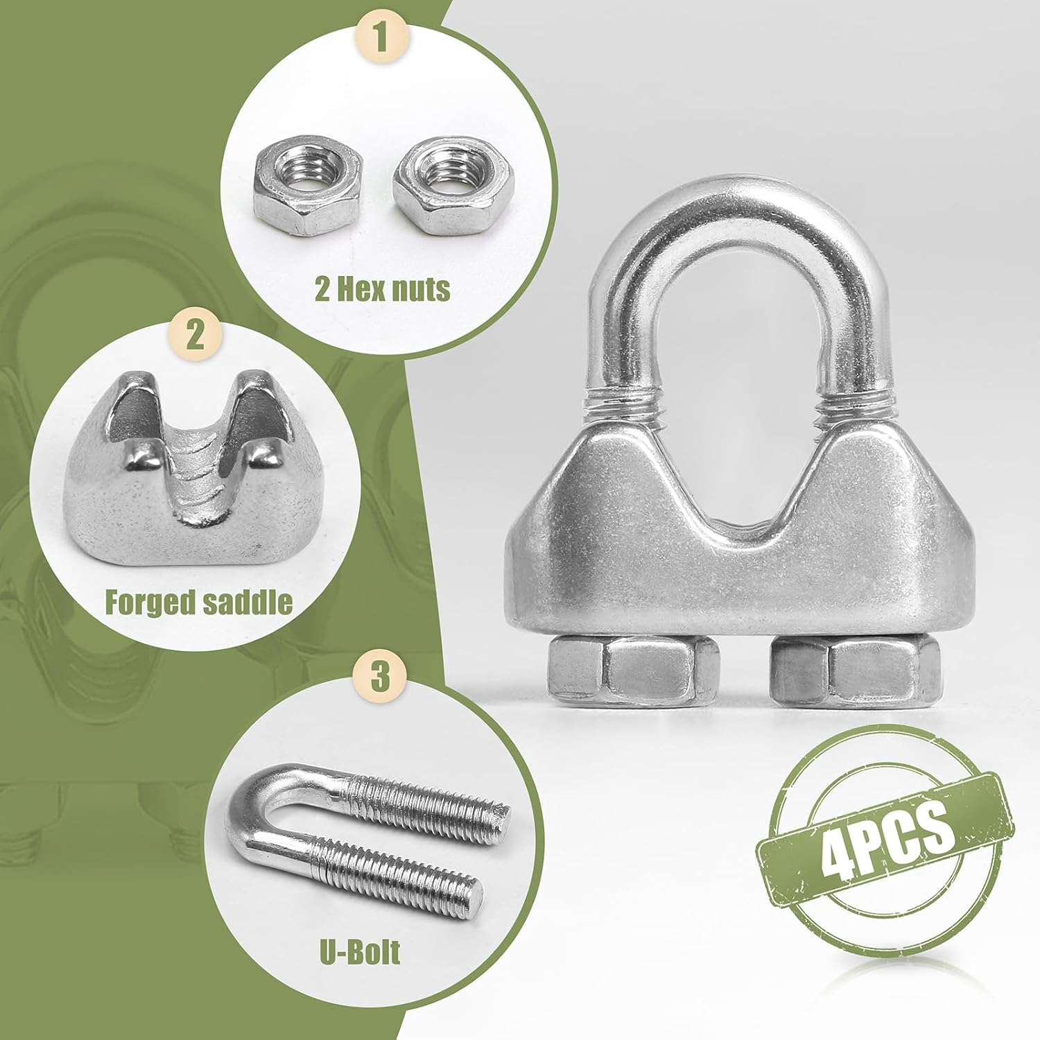 4pcs M4 Wire Rope Clamp, 5/32 inch Cable Clamps Stainless Steel Wire Rope Clips - Image 4