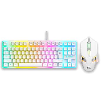 Ant Esports MK710 V2 Membrane TKL Wired Gaming Keyboard Mouse Combo 87 UV Coated Mechanical Feel Keys Cool RGB Backlight Keyboard,1200-3600 DPI Aero-Jet RGB Gaming Mouse with Type C Adapter_ Mercury