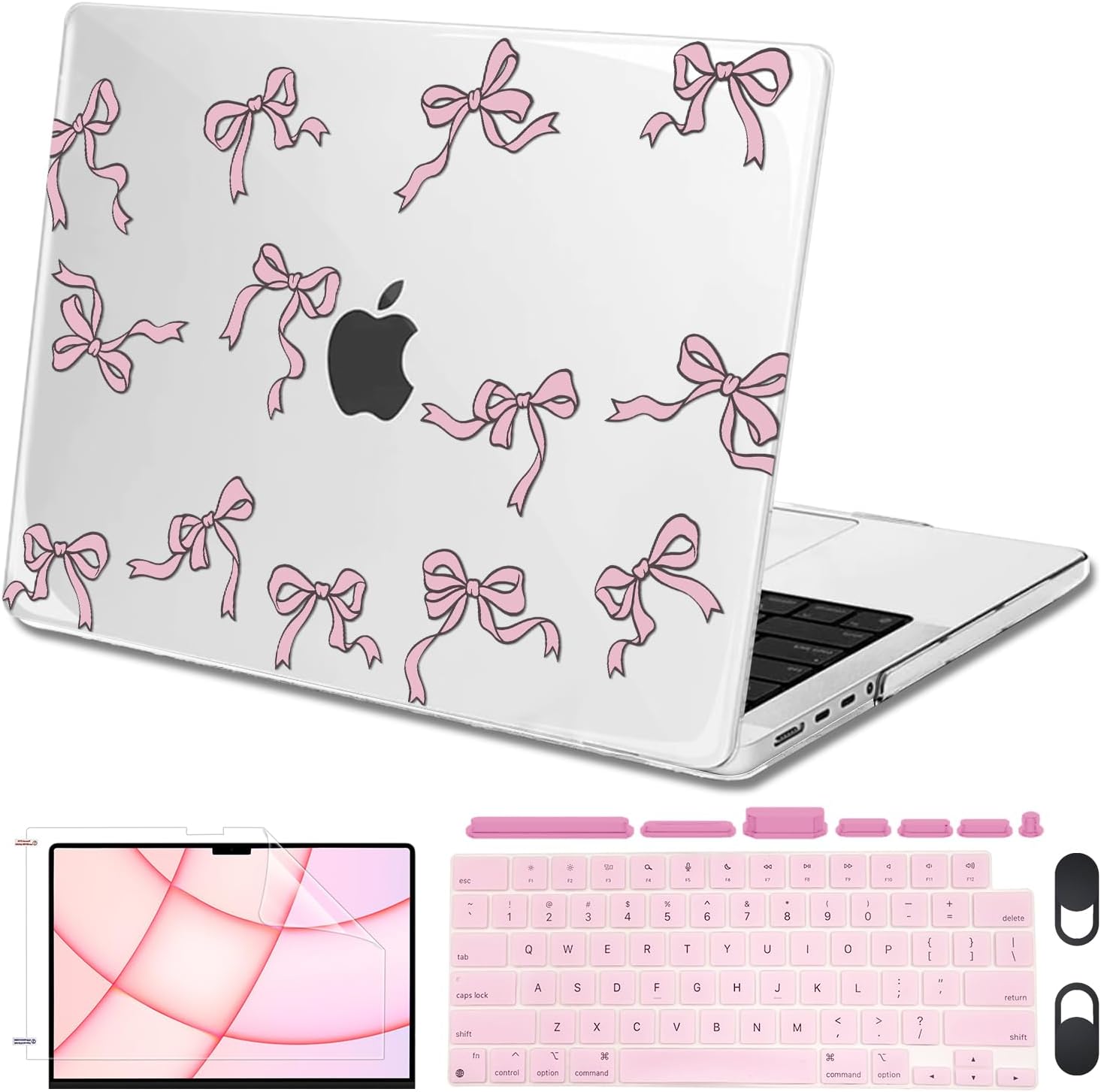 Case for MacBook Pro 16 Inch 2026 2025-2021 Model M5 A3428 A3429 M4 A3403 A3186 M3 A2991 M2 A2780 M1 A2485, Pattern Plastic Hard Shell Case Keyboard Cover for MacBook Pro 16" Pro/Max, Bowknot