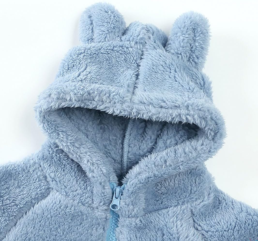 Toddler Baby Boys Girls Cartoon Fuzzy Fleece Hoodie Jacket Coat with Ears Winter Warm Zipper Up Sweatshirt Outwear