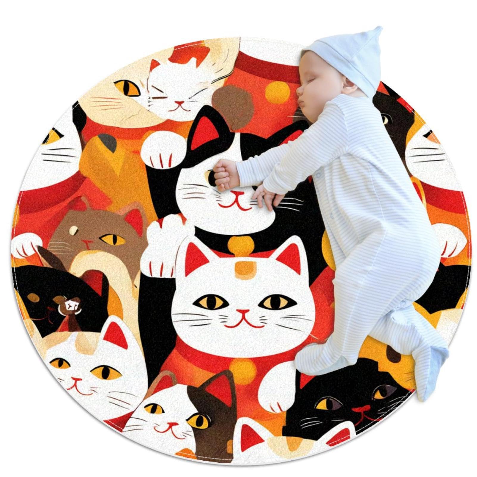 Tapis de salle de bain anti-glisse Maneki Neko rond pour sécuriser la chambre