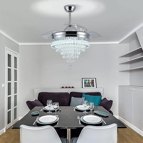 Miniatura 3 de FRIXCHUR Ventiladores de techo candelabro de 42 pulgadas, candelabros ventilador regulables, ventiladores de techo candelabro LED de cristal