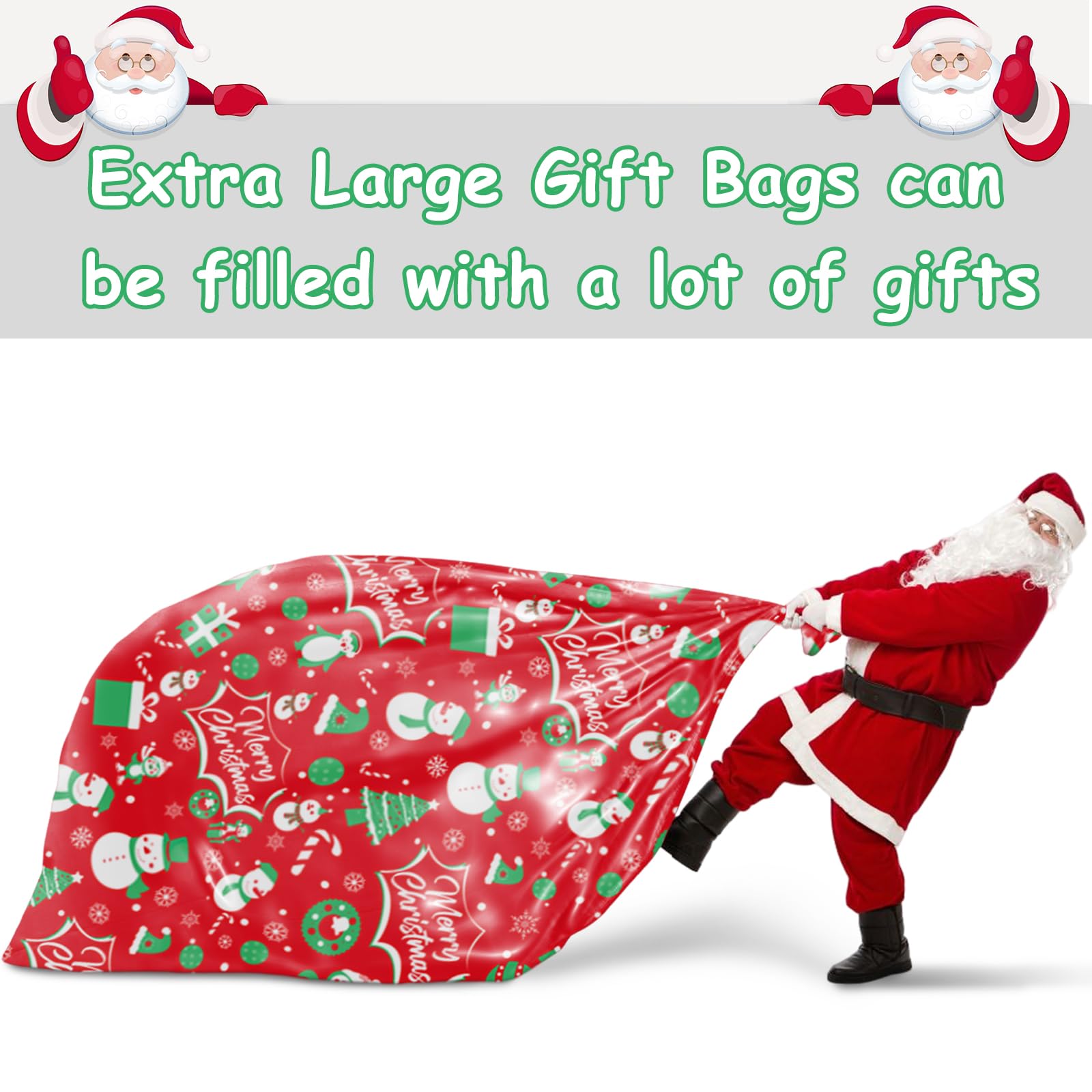 HYmoso Bolsas de regalo de Navidad extragrandes, 4 bolsas de regalo de bicicleta jumbo para regalos de Navidad gigantes de gran tamaño, bolsa de plástico de almacenamiento reutilizable, bolsas de