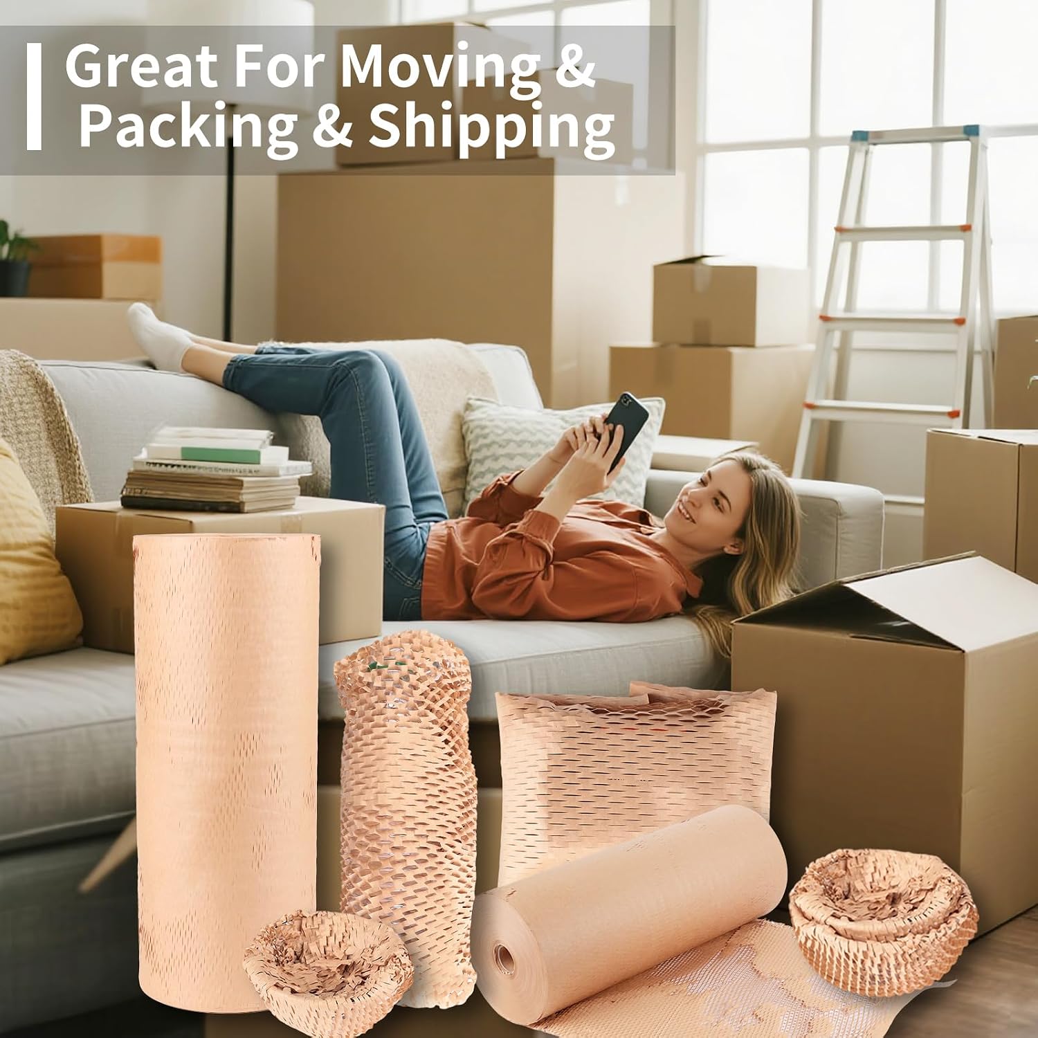 Eco-Friendly Honeycomb Packing Paper - 20" x 1500' Extra Large Roll, 100% Recyclable Kraft Material, Ideal for E-Commerce, Moving, and Small Business Shipping