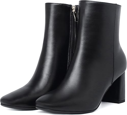 Botines de tacón grueso con punta cuadrada para mujer, botines de tacón alto Go Go con cremallera lateral