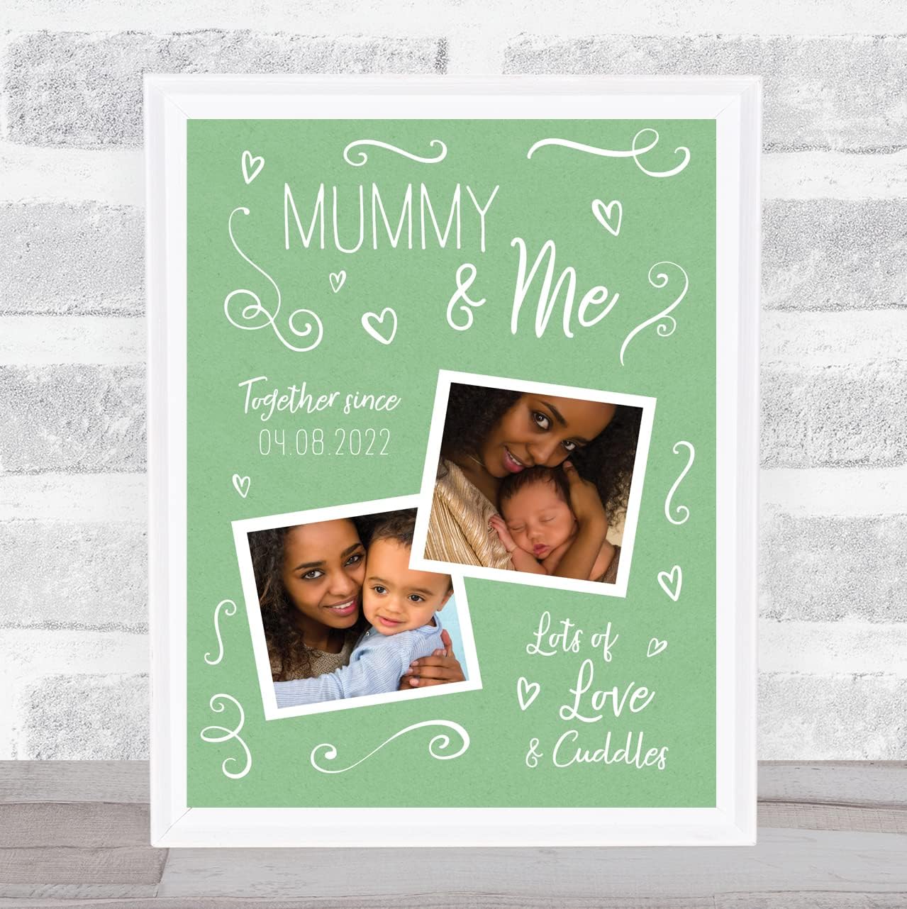 Mummy and Me Baby Photo Doodles Mother's Day Green Birthday Gift Nursery Print