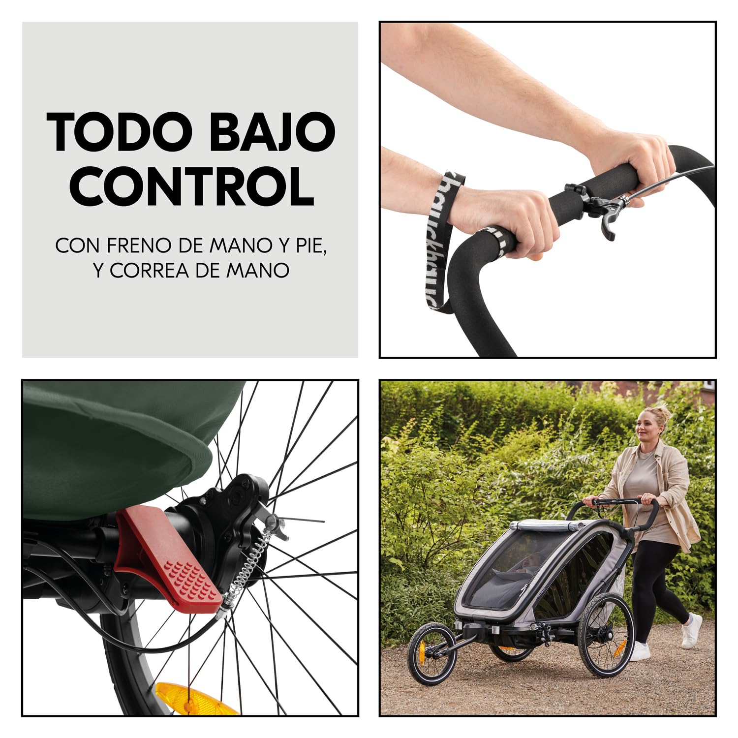 hauck Bike N Walk Duo Set Completo 3 en 1 Remolque Bicicleta 2 Niños - Silla de Paseo Doble Plegable Desde 6 Meses hasta 22 kg o 120 cm - Suspensión - Freno de Mano - Maletero - Verde