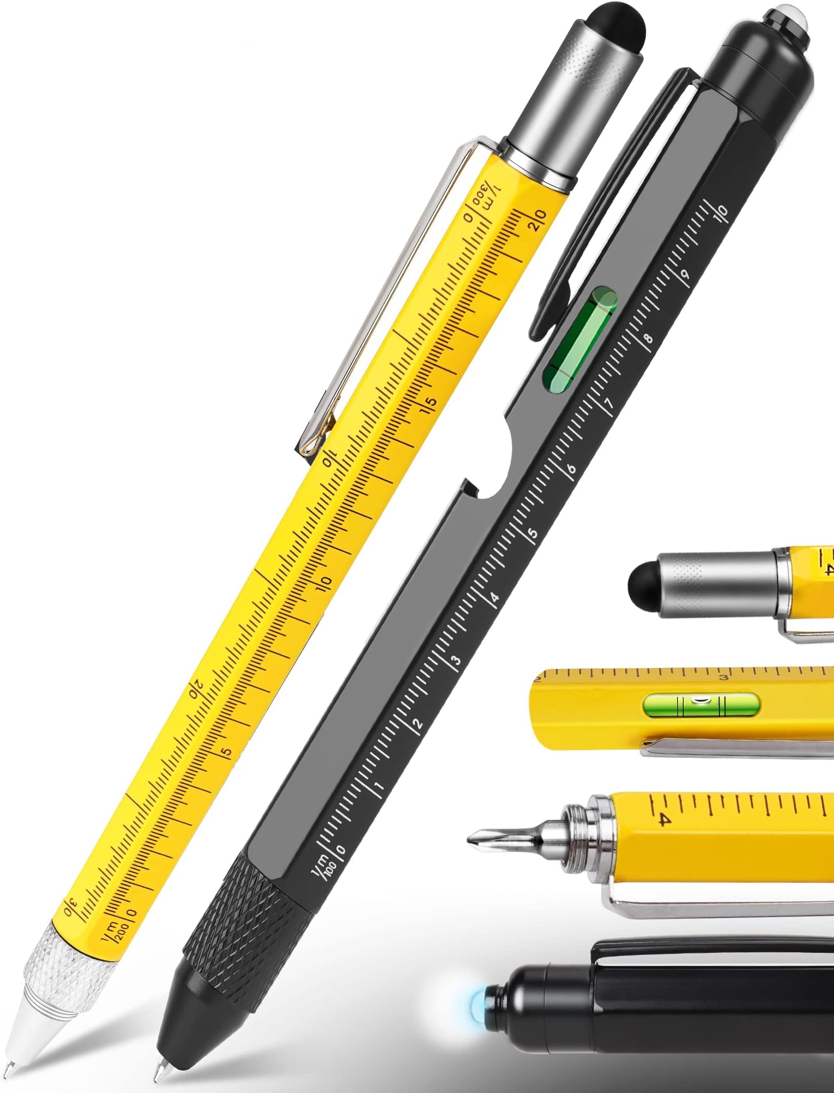 Tools Gifts for Men Multitool Pen - Cool Gadgets for Men Dad Unique Birthday Gifts for Men Who Have Everything Engineer Woodworker Carpenter, Pocket Multi Tool with Light, Stylus, Ruler, Screwdriver