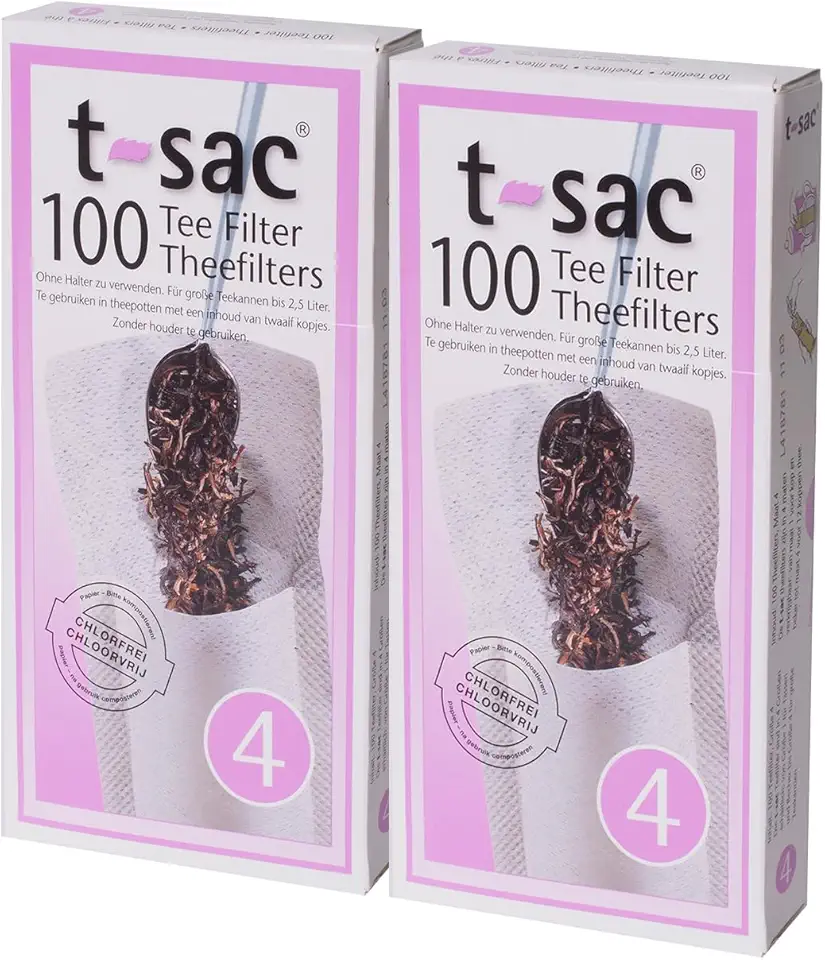 T-Sac Sacos de filtro de chá, infusor de chá descartável, tamanho número 4, capacidade de 6 a 12 xícaras, conjunto de 200