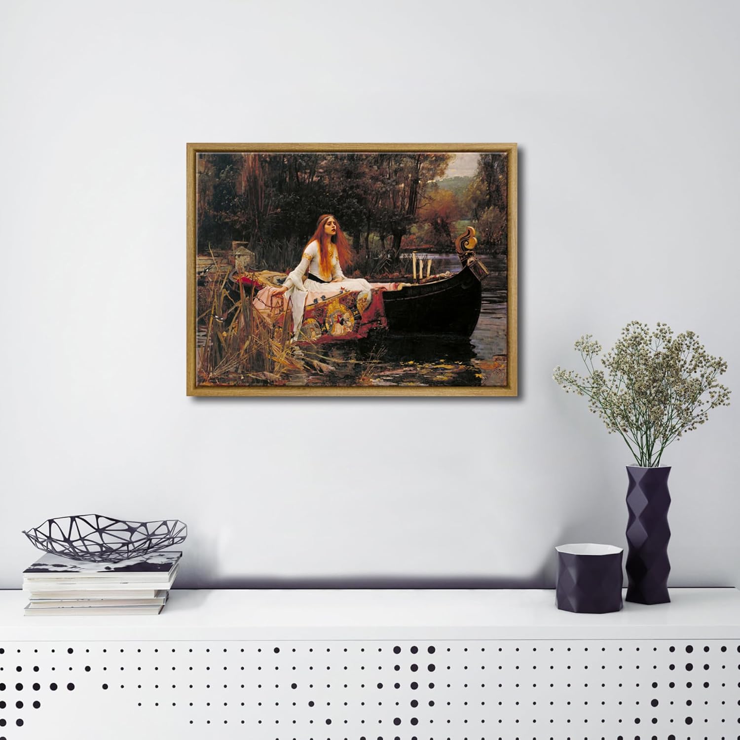 Wieco Art Framed Canvas Print Wall Art The Lady of Shalott by John William Waterhouse Famous Art Reproductions Print Artwork for Living Room Bedroom Home Decorations