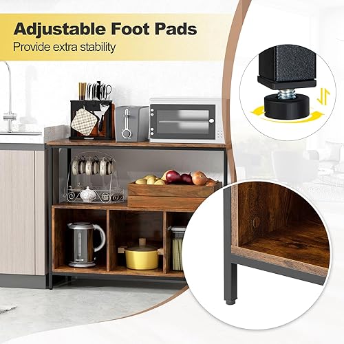 Miniatura 6 de Armario buffet con almacenamiento, aparador con 1 estante abierto y 3 cubículos, buffets y aparadores de madera, mesa de café moderna para cocina,