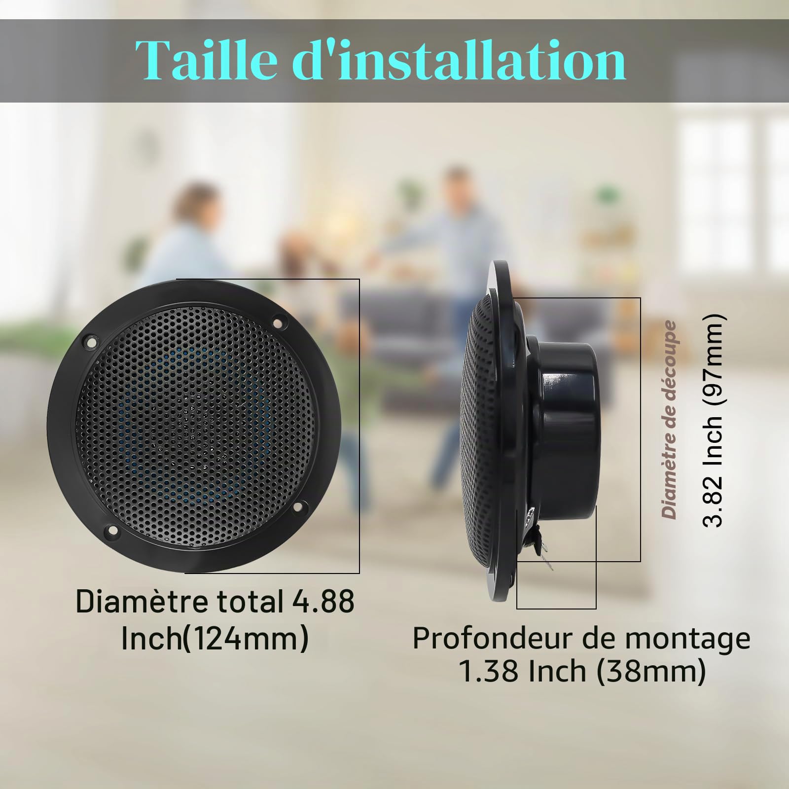 STUDIOFINIX Haut-parleurs de Plafond Bluetooth étanches de 10,2 cm pour Salle de Bain, Cuisine, Maison, extérieur, Camping-Car, Chariot de Golf, Bateau avec Montage encastré