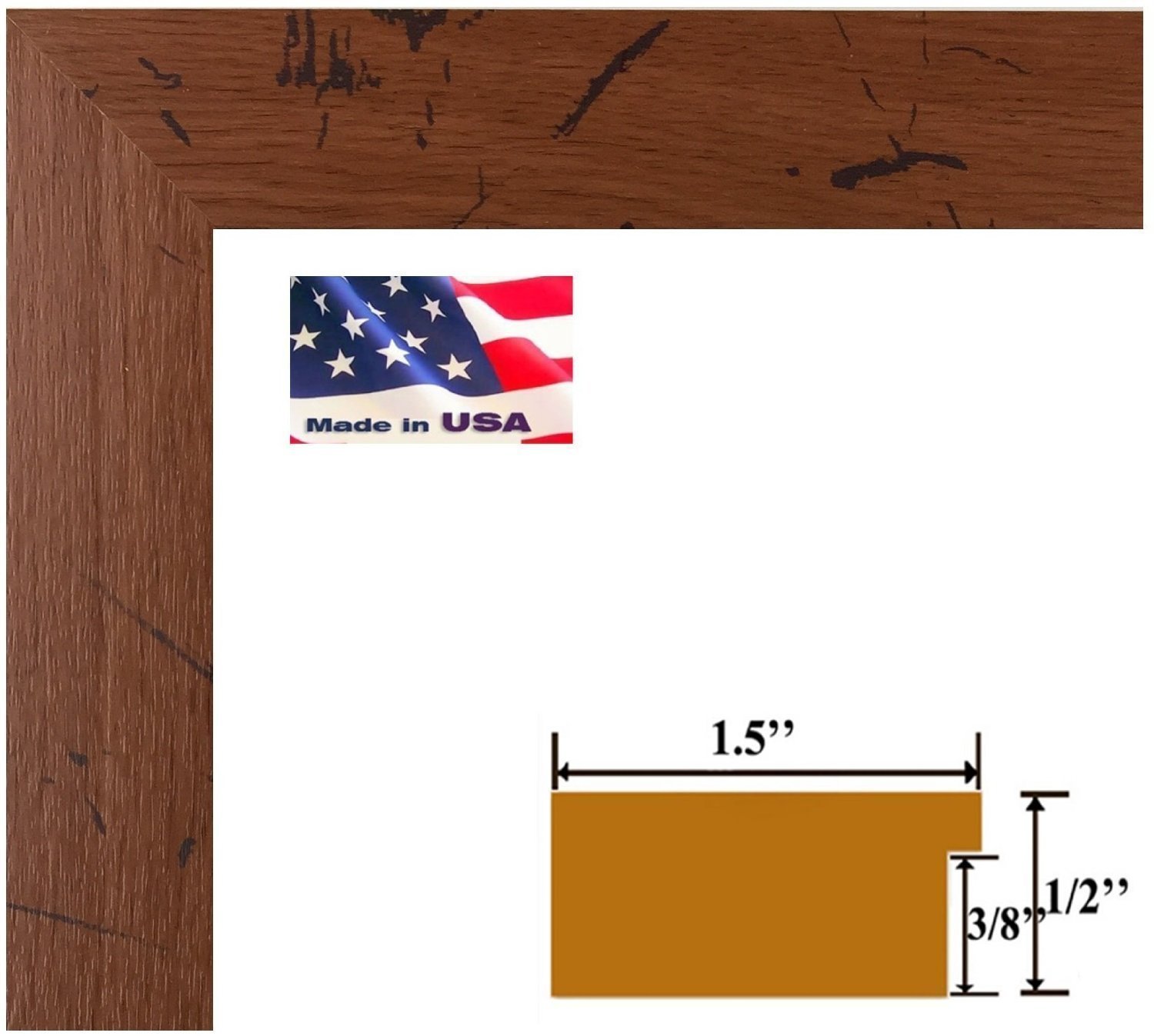 US Art 13x19 Custom 1.5 Inch Wide Distressed Oak Textured Brown Picture/Poster Frame Wood Composite Elegant Contemporary Moulding