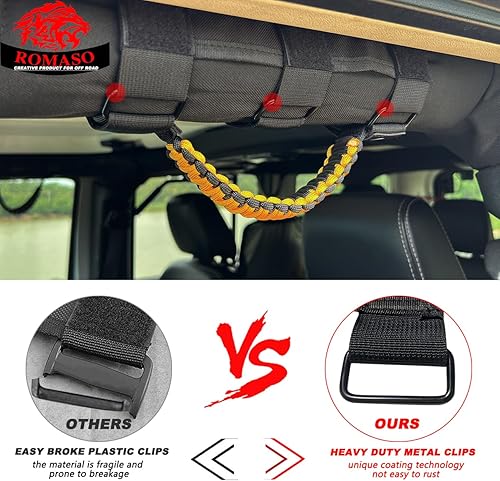 Miniatura 29 de Asas de agarre de barra antivuelco para Jeep, asas de agarre de cuerda de paracaídas compatibles con Jeep Wrangler YJ TJ JK JL & Gladiator JT Negro