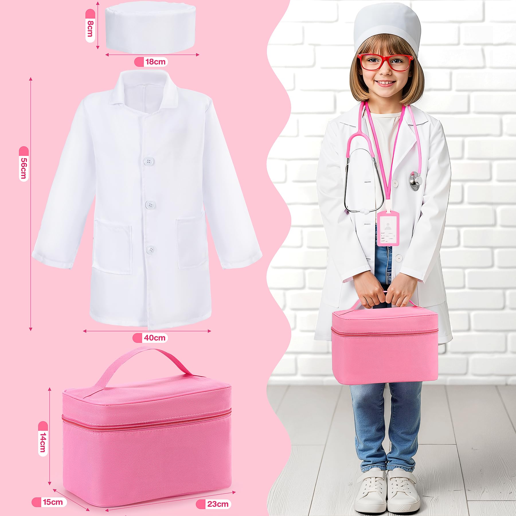 Ophy Valigetta Dottore Bambini, 16 Pezzi kit Dottoressa Bambina Ragazze e Ragazzi 3, 4, 5, Kit Medico Giocattolo con Stetoscopio, Kit Dottore Bambino,Gioco di Ruolo per bambina Performance,Halloween