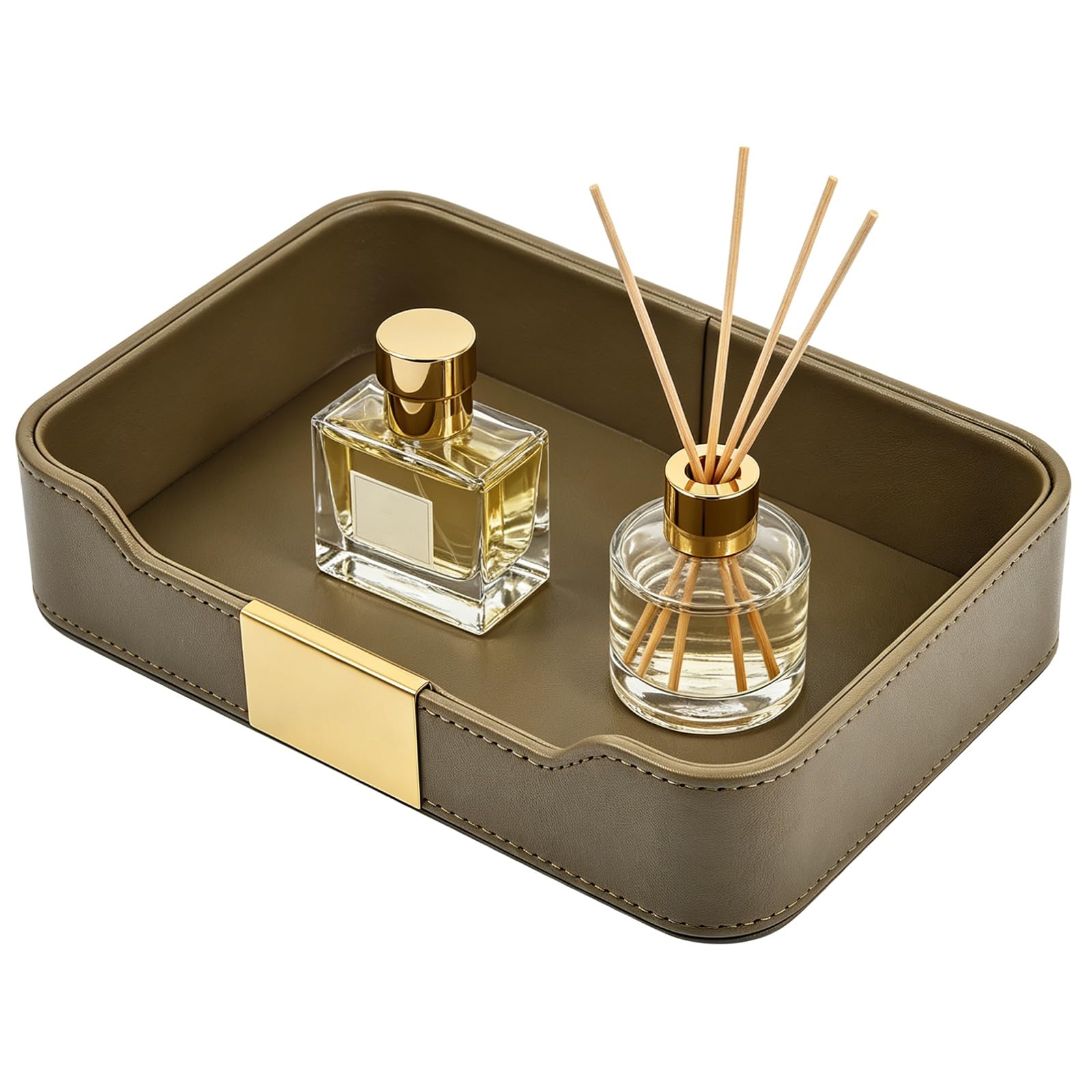 Luxuriöses Leder tablett Desktop Storage Catchall Organizer Dekoratives,Leder ablage,Tablett,umSchmuck,Uhren,Kosmetika,Schlüssel,Telefon,Portemonnaie,Oliv grün
