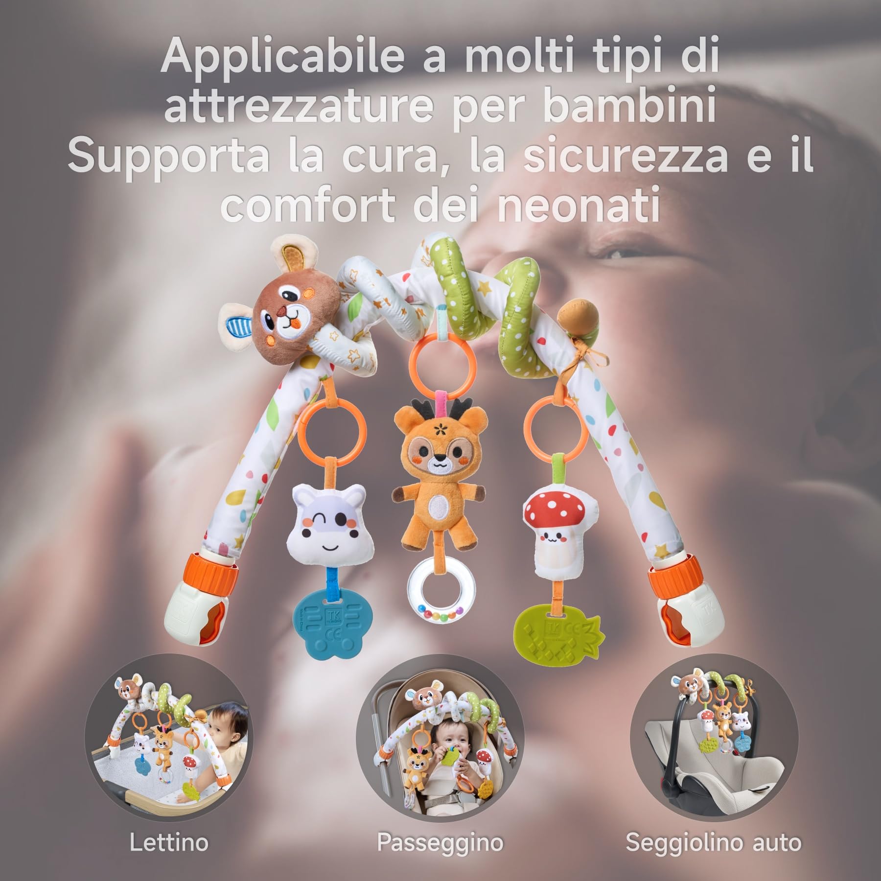 TUMAMA Arco Passeggino con Giocattolo a Spirale 0 3 6 9 12 Mesi Baby Arco Lettino Gioco seggiolino Auto Clip Giocare Arco sensoriale sonaglio Giocattolo Neonato Regalo