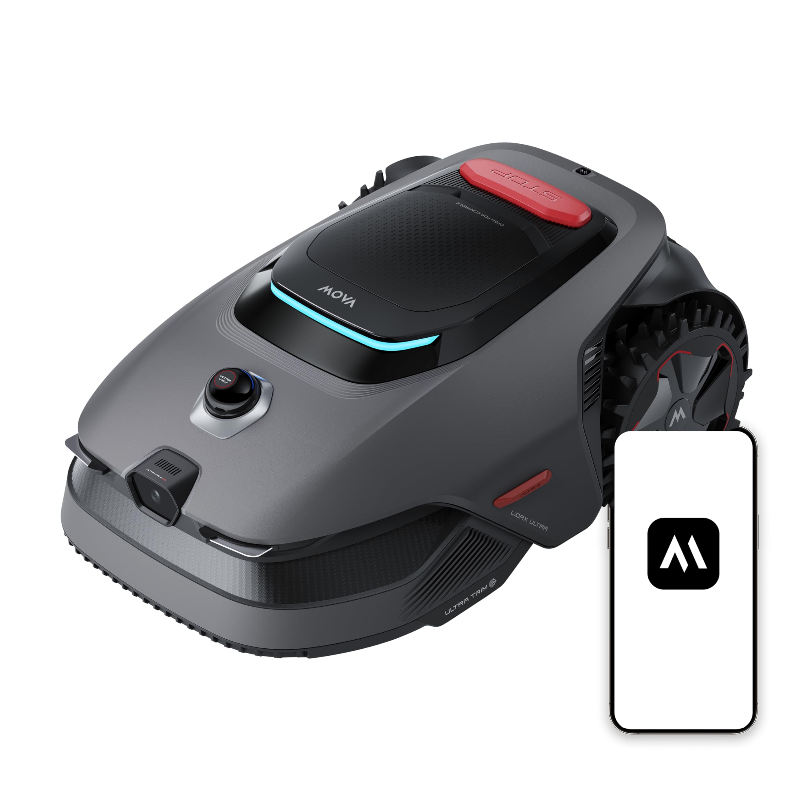 MOVA LiDAX Ultra 1600 Mähroboter ohne Begrenzungskabel mit 4G, Empf. 1600 m², ohne RTK & automatische Kartenerstellung per 3D-LiDAR mit 360° & AI Vision, 5 cm Kantenschnitt, U-Form-Wegeplanung