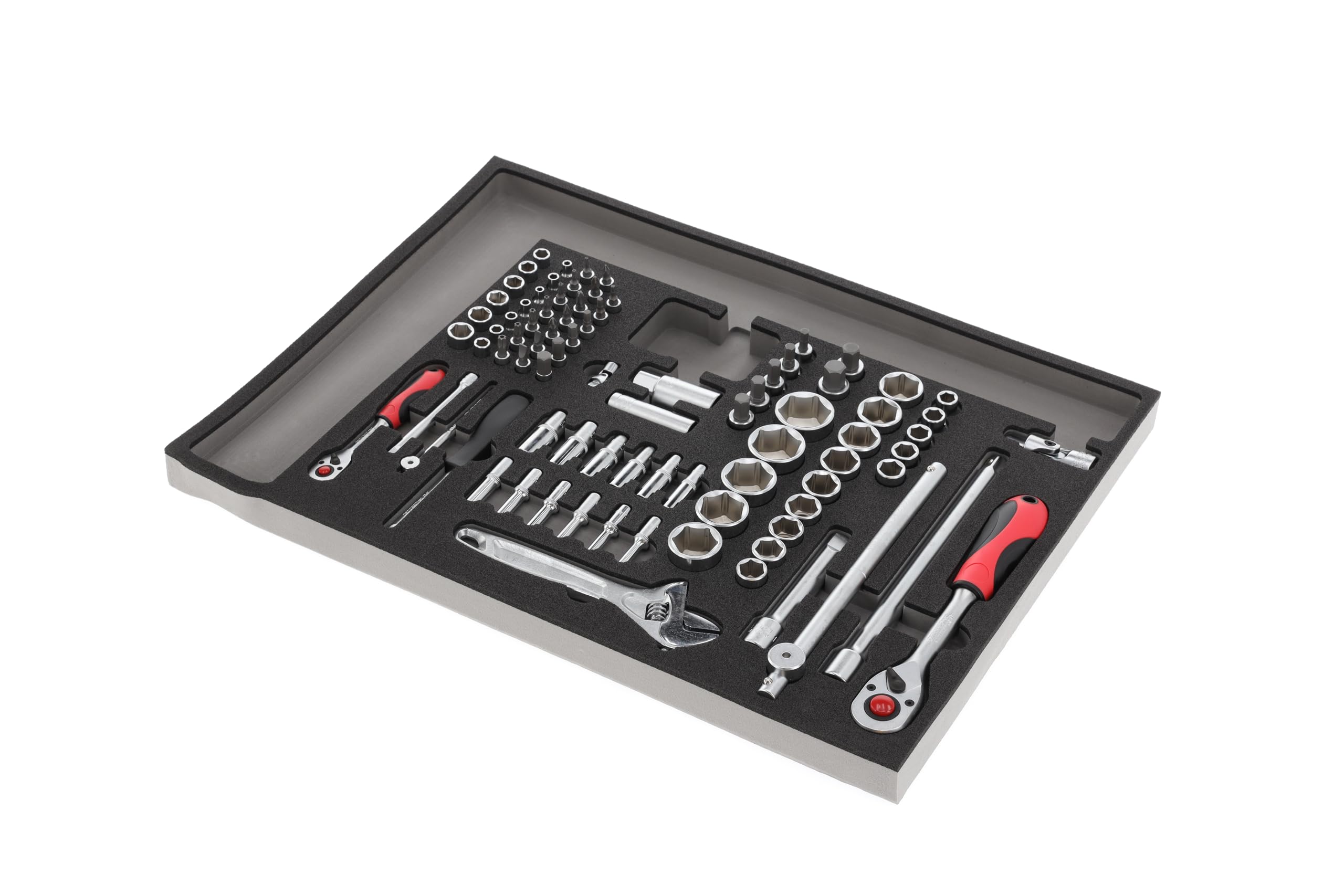 GEDORE zestaw kluczy nasadowych 1/4" + 1/2" i akcesoria w module piankowym 3/3, 84-częściowy