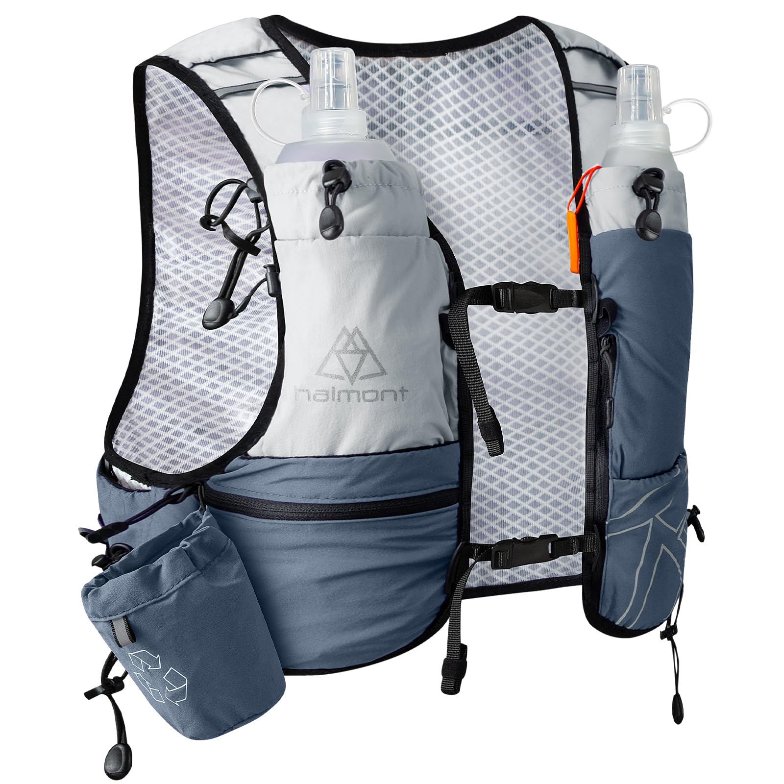 Haimont Small Running Hydration Vest for Women Men with Dual Soft Water Flasks, Lightweight Hydration Pack Water Backpack with Water Bottle for Hiking Race, 8L, S, Gray