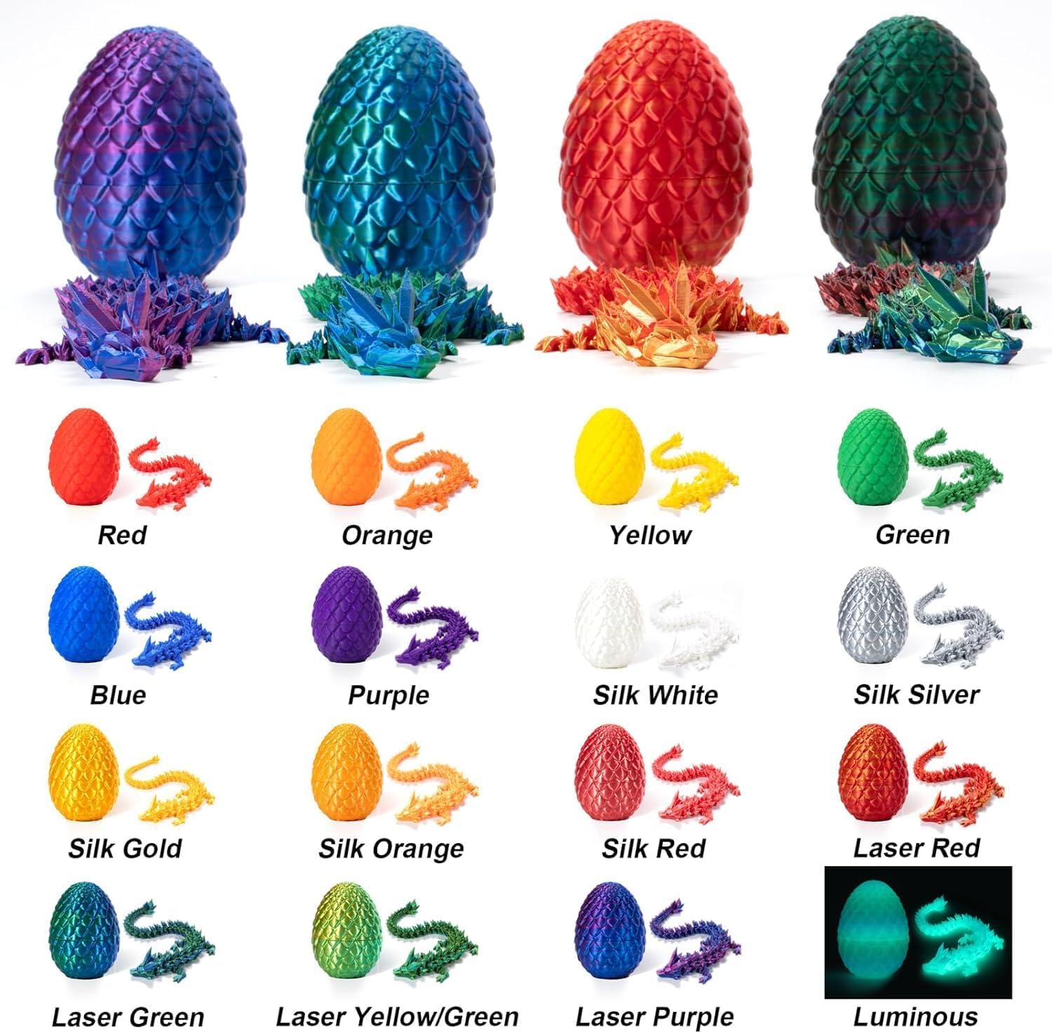 MUNSKT 2 PCS Oeuf De Dragon Articulé Impression 3D - Figurine Dragon Cristal Violet/Noir, Jouet Anti-Stress Décoration Fantasy Pour Enfants Et Adultes