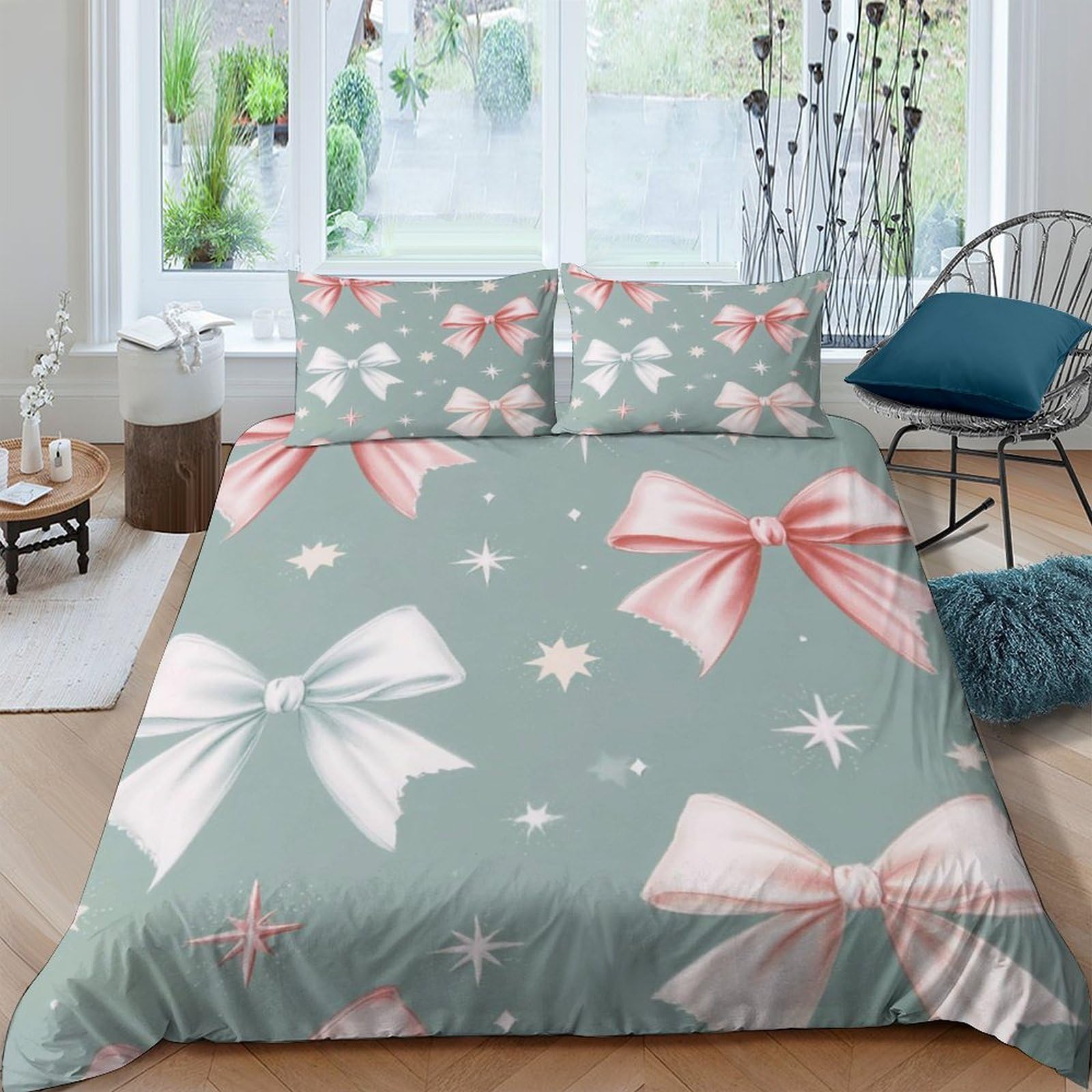 Ctjqhvkz Style-1 3D Printed Bow Ribbon Pattern Fitted Sheet Microfiber Soft Pink Green Bed Cover For Bedroom Dorm Mattress Protection Single（135X200cm）