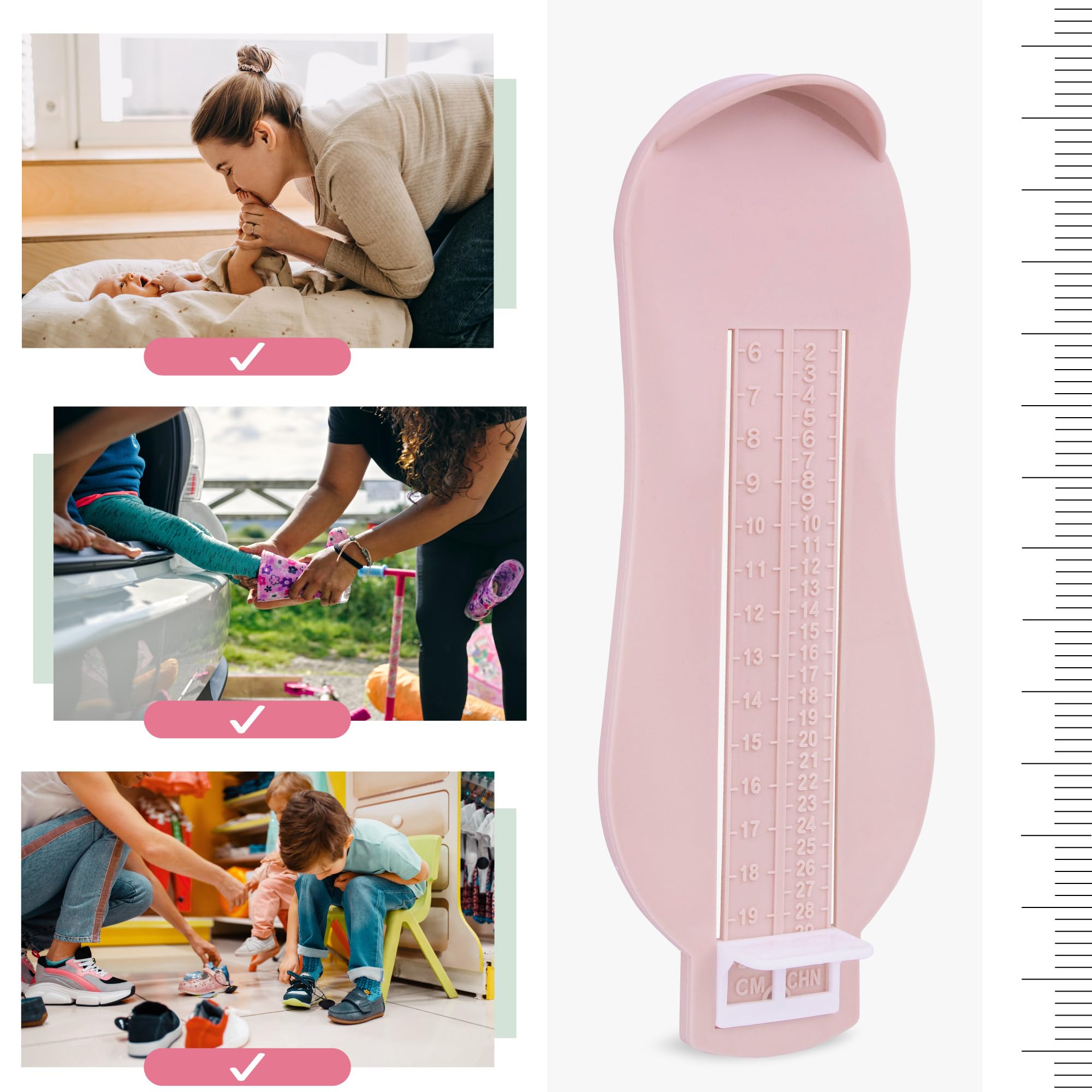 SULPO Jauge de pied pour enfant - Mesure des chaussures de 6 cm à 20 cm - Mesure de Pied pour Chaussures - Règle de mesure - Couleur menthe