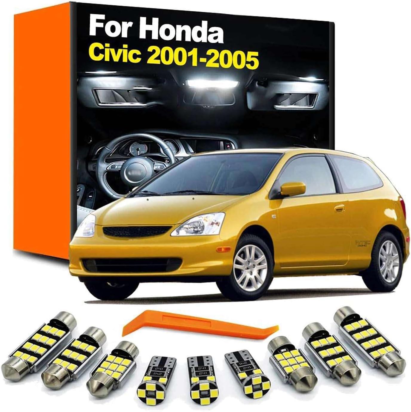 11Pcs Hatchback Saloon Coupe LED Interior Light Plate Lamp Kit, for Honda Civic 7 VII MK7 7th Gen 2001 2002 2003 2004 2005