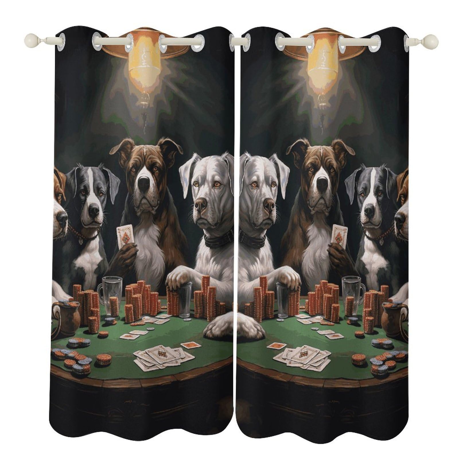 Rideaux occultants pour chambre à coucher lot de 2 bleu marine motif chiens de poker ambiance salon