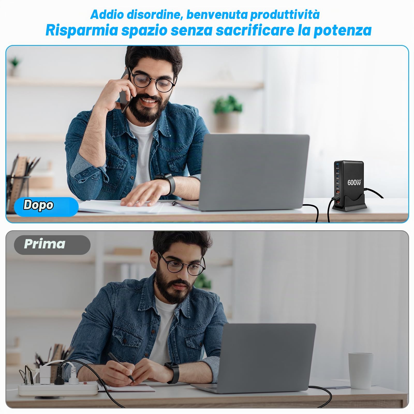 AXFEE 600W Caricatore USB C Multiplo, 8Port GaN III Alimentatore USB C-Nero | QC 30W PD 140W/100W/30W Laptop Caricabatterie Ricarica Rapido, per MacBook Air/Pro Laptop iPhone iPad SteamDeck