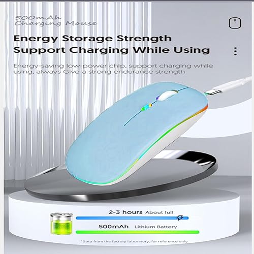 Miniatura 5 de Guiheng Ratón Bluetooth inalámbrico, LED de doble modo recargable, silencioso y delgado, portátil (receptor BT5.2+USB), mouse de computadora de