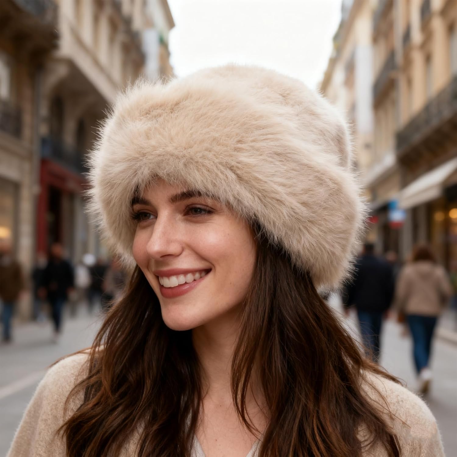 Womens Faux Fur Hat Winter Thickened Bucket Hat Warm Faux Fur Hats Plush Mongolian Hats Russian Beret for Women - Image 5